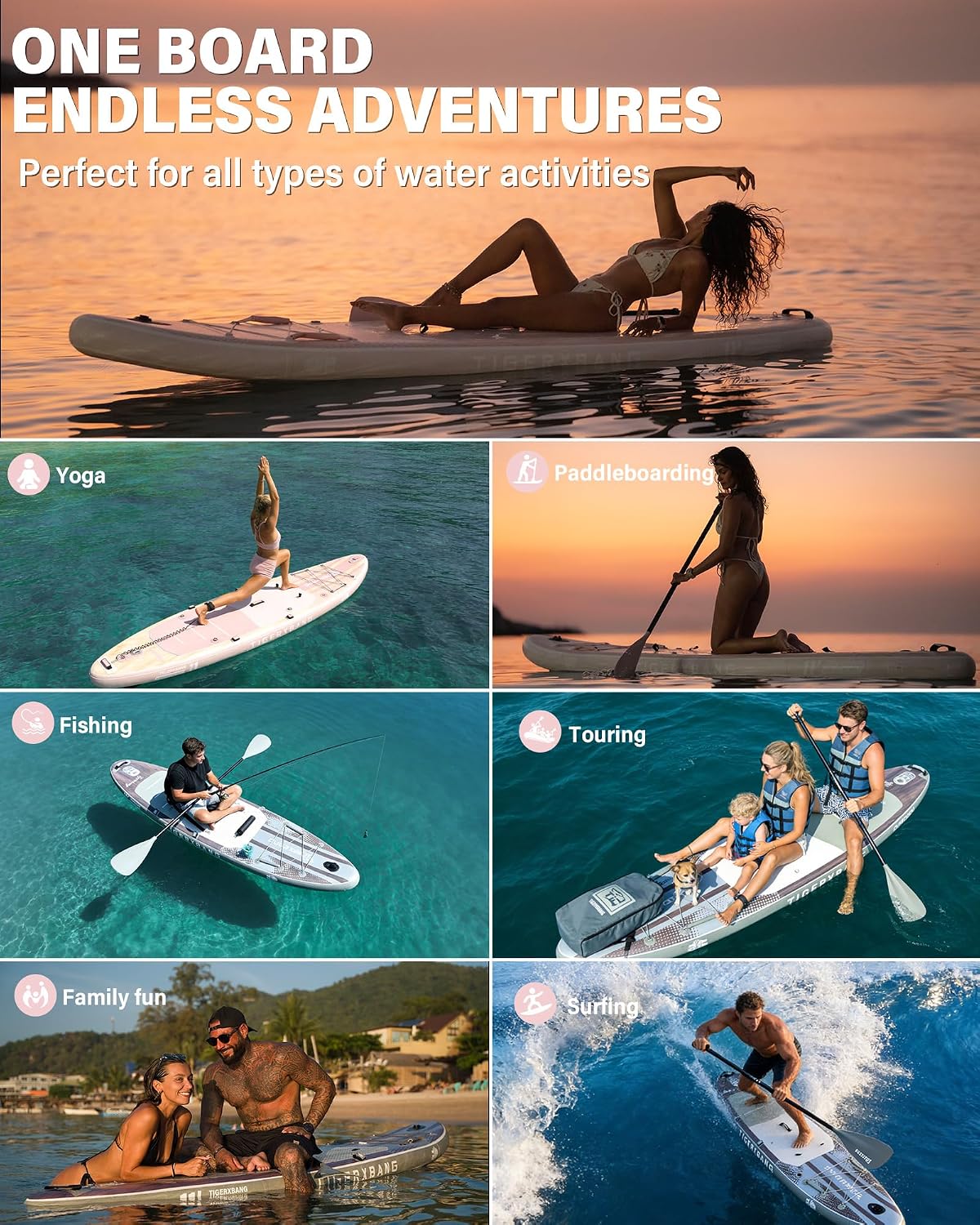 Detalle de TIGERXBANG Inflatable SUP Board with Kayak Seat – 11’ x 34”, 485 lb Capacity