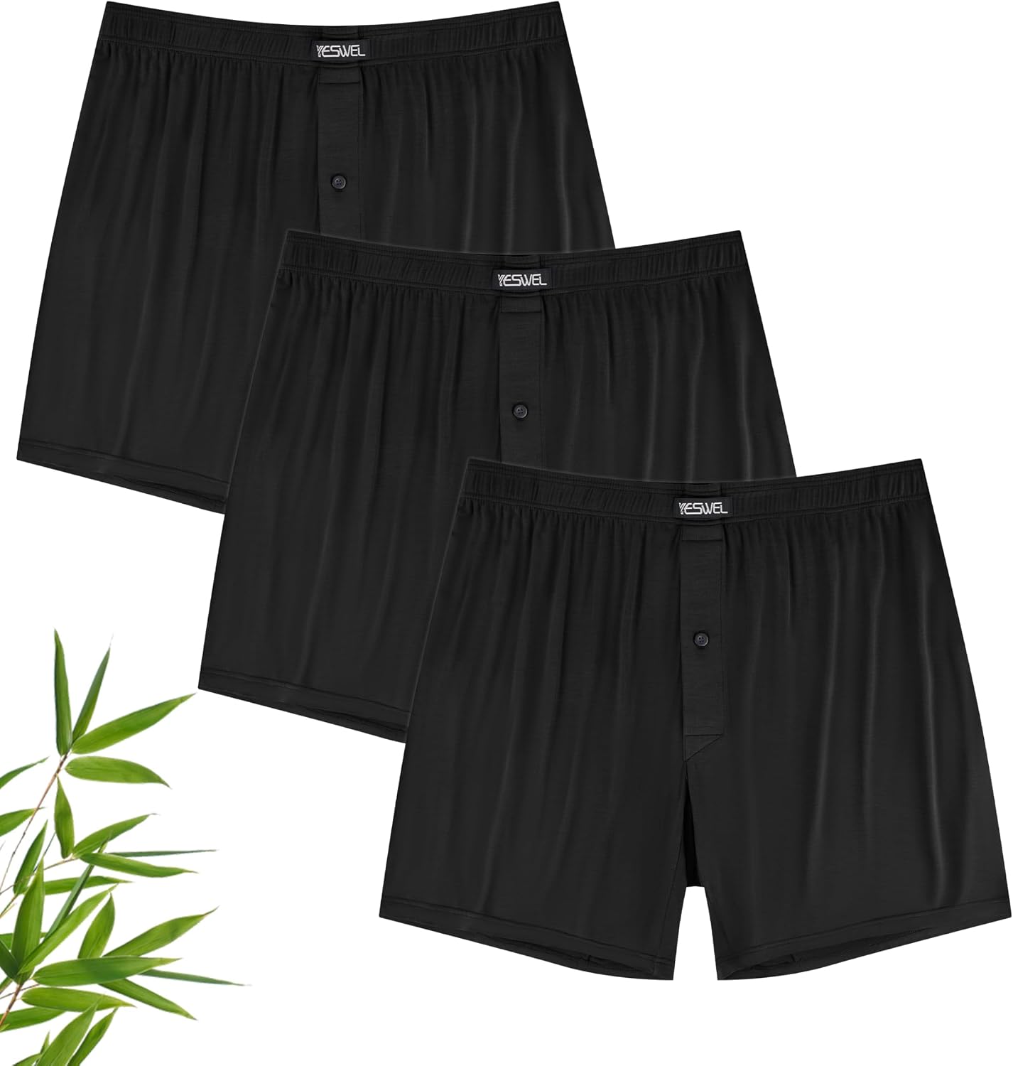 Detalle de YESWEL Mens Boxers Bamboo Multipack (3-pack) with Button Fly, Loose Fit