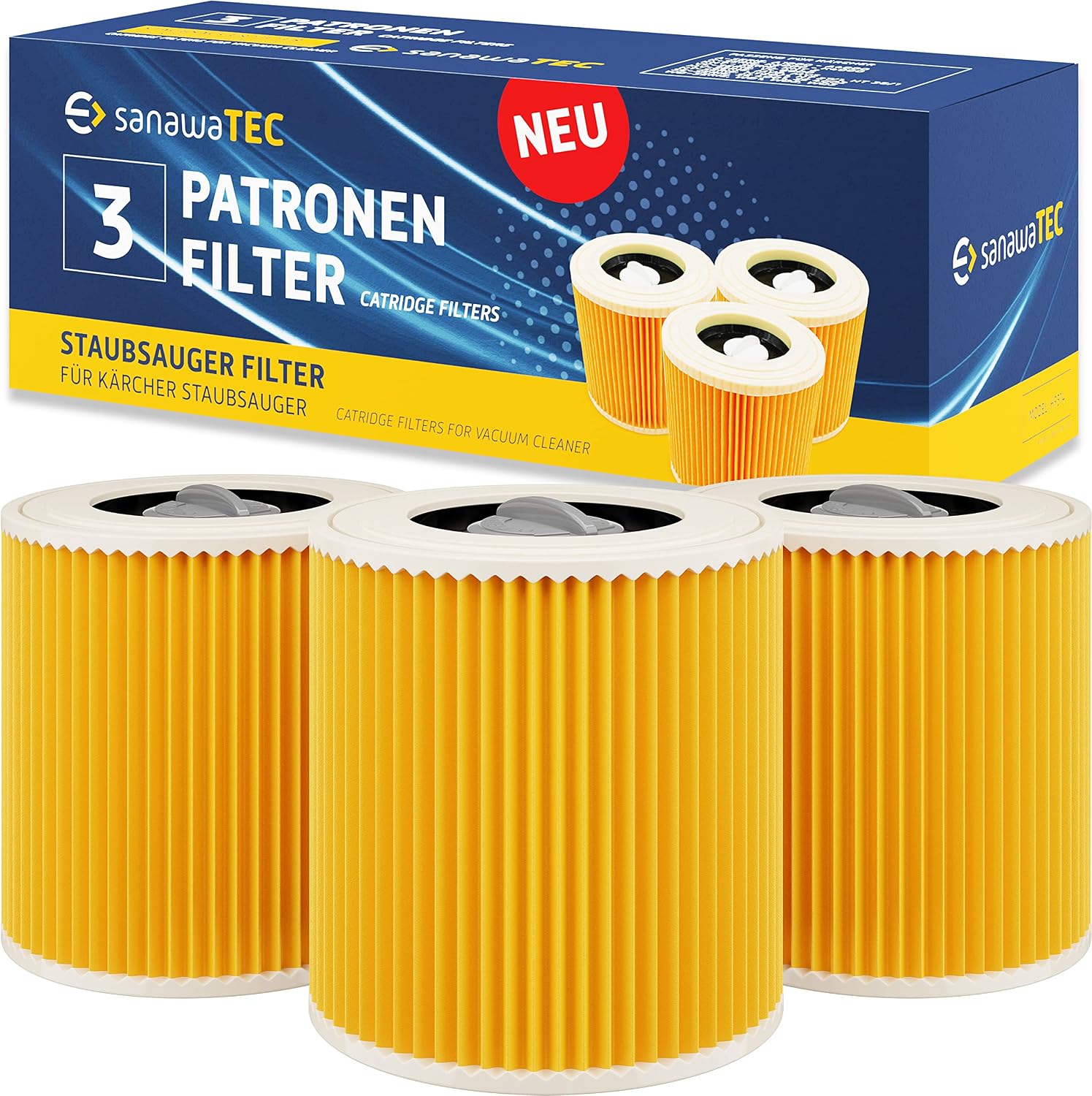 Detalle de SANAWATEC 3x Filter für Kärcher WD3 Staubsaugerfilter