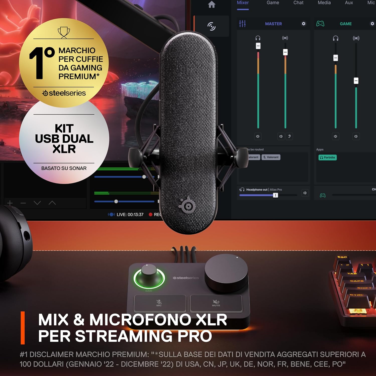 Thumbnail 2 de SteelSeries Alias Pro Kit (microfono XLR + stream mixer) con capsula più grande e mixer Stream XLR