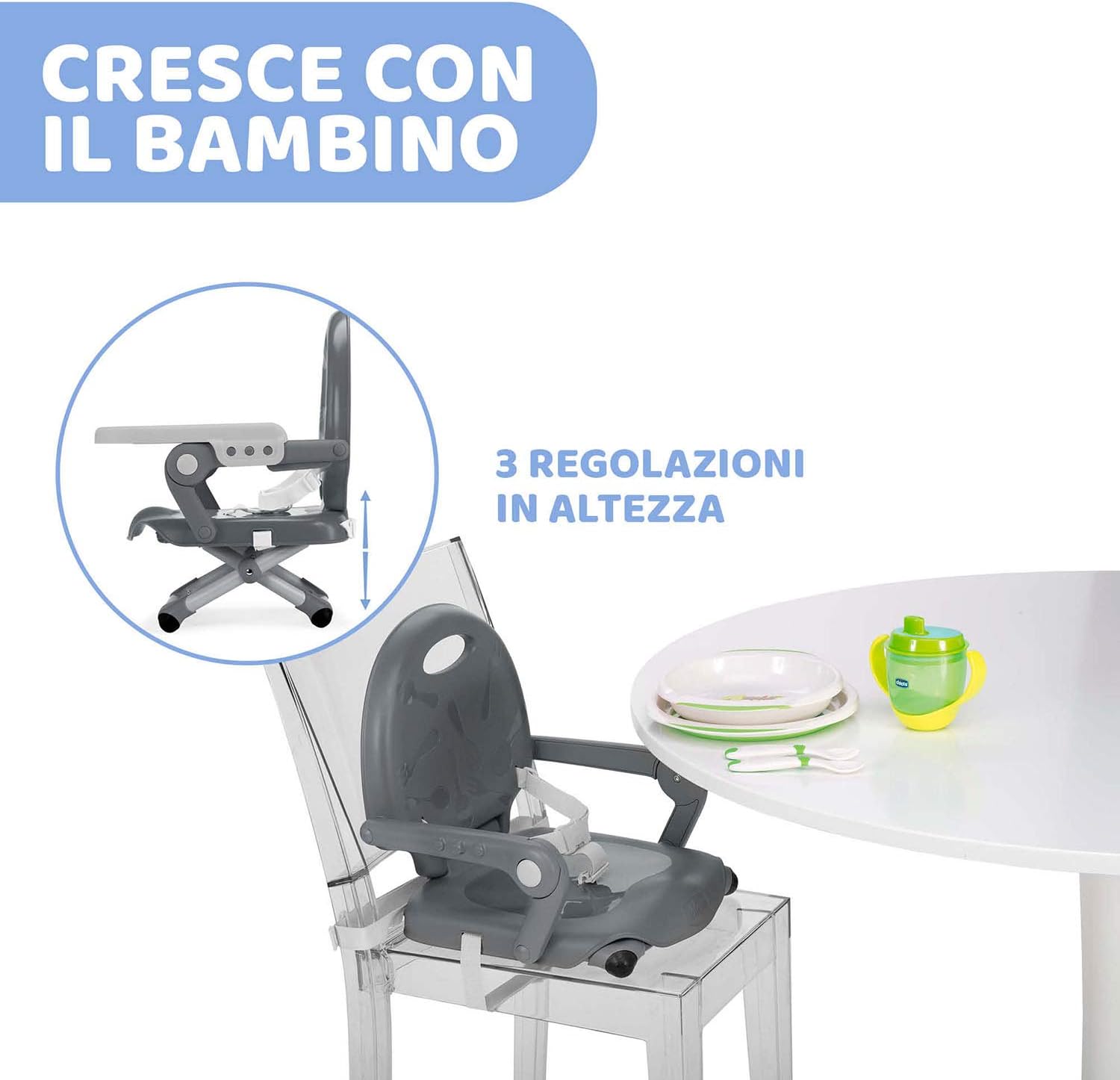 Detalle 2 de Chicco Pocket Snack Rialzo Sedia per Bambini 6 Mesi-3 Anni | Seggiolino Pappa da Tavolo Compatto