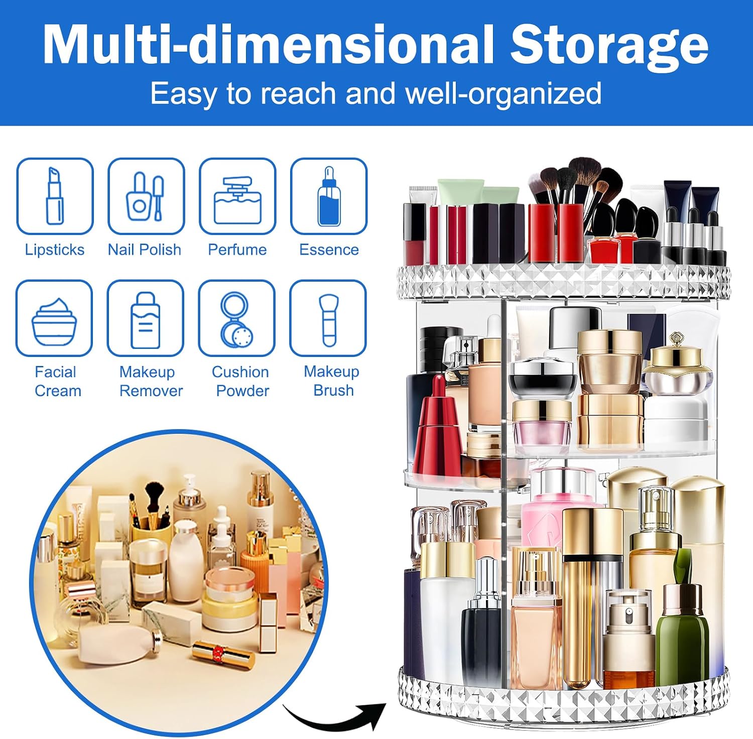 Detalle de Mokani 360° Rotating Makeup Organiser 6-layer 💄