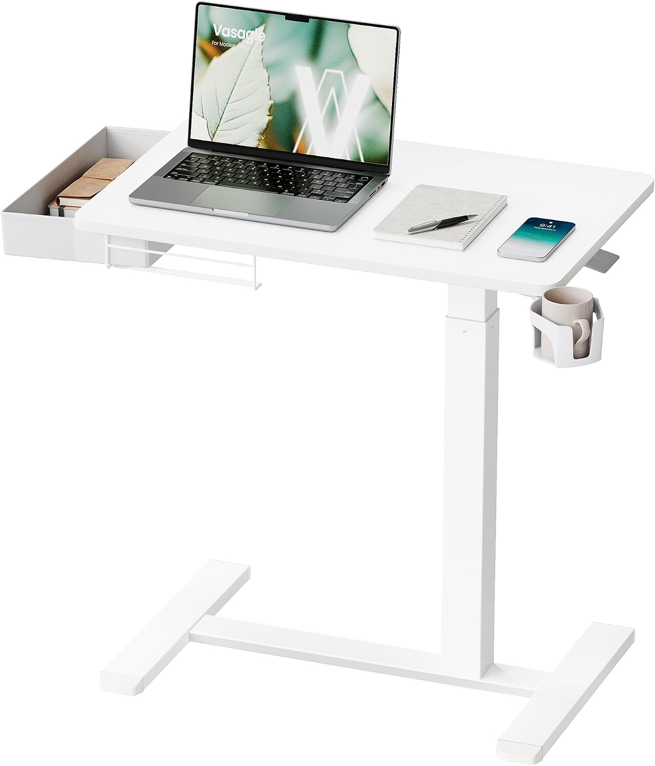 Detalle de VASAGLE Balok Collection LSD610WZ01 Overbed Table with Drawer, Adjustable Height