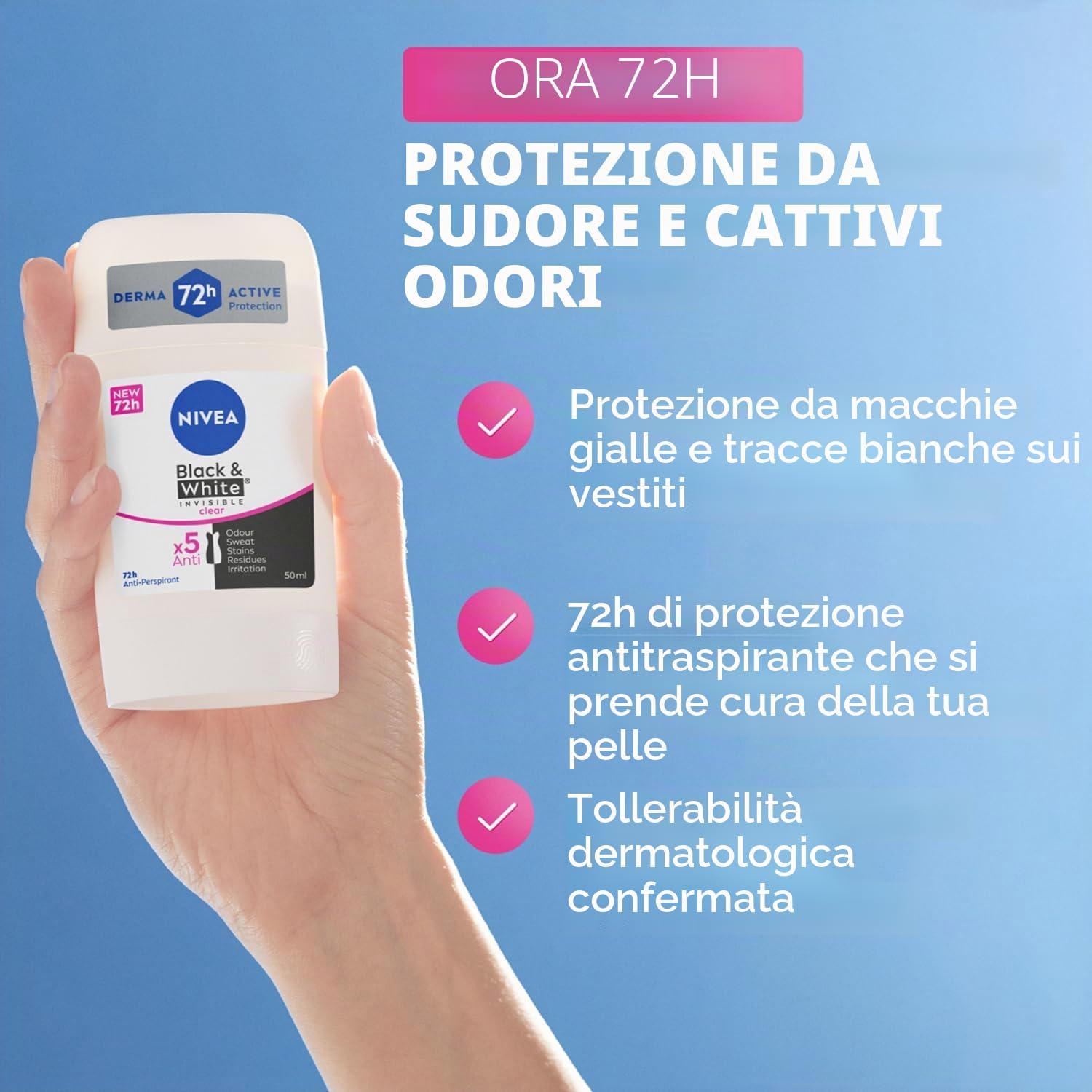 Detalle de NIVEA Antitraspirante in stick trasparente bianco e nero – 50 ml