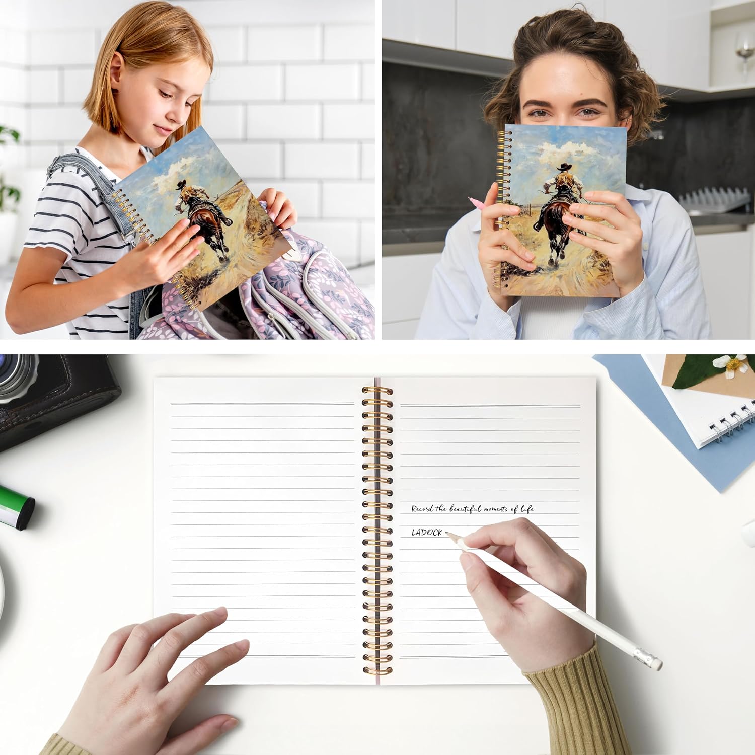 Detalle 1 de LADOCK Rustic Western Cowboy Spiral Notebook, 5.5 x 8.3-Inch Hardcover, 164 Pages