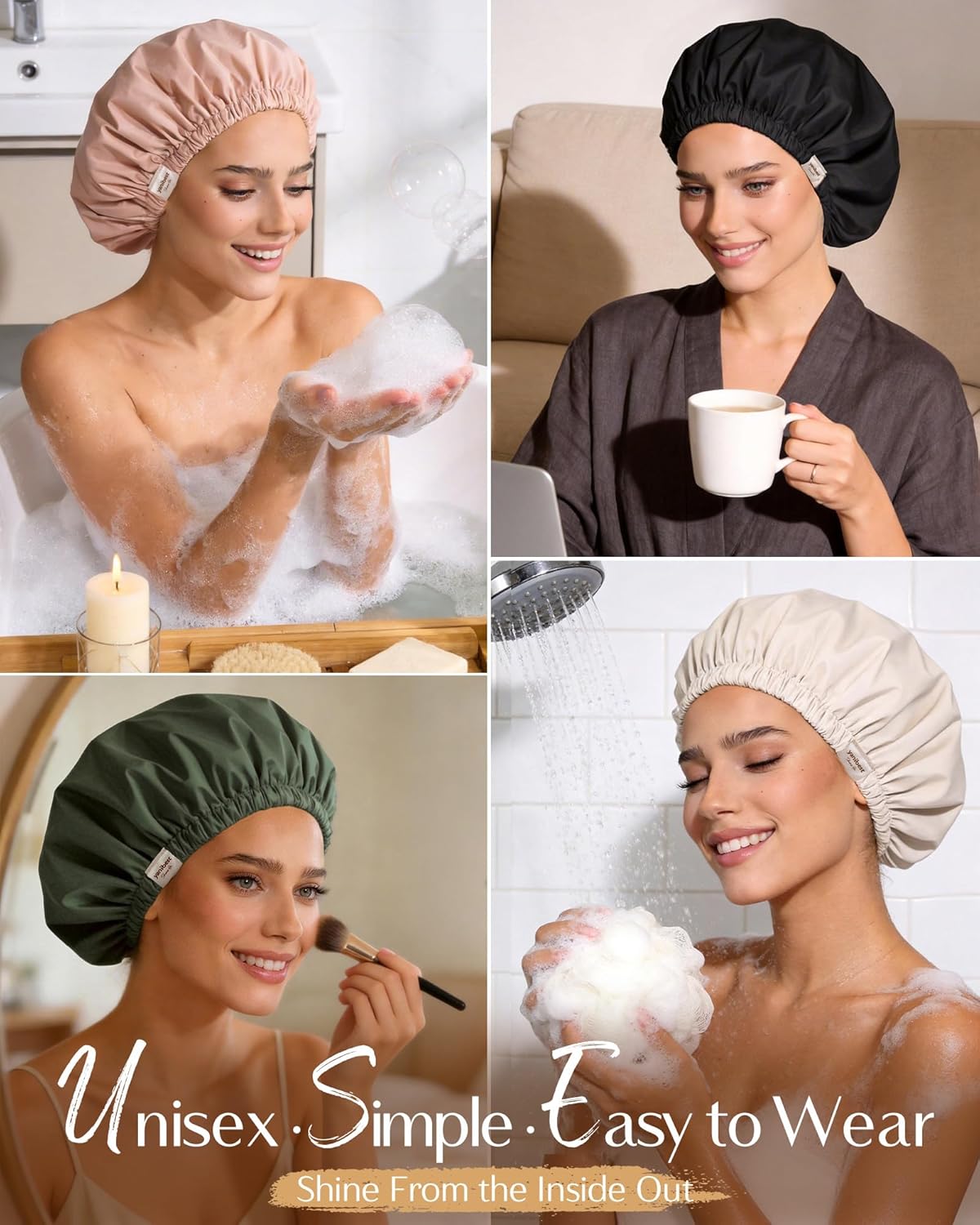 Thumbnail 5 de Yanibest Satin Lined Shower Cap for Women – Large, Reusable Waterproof Cap with Soft Elastic Band (Peachy Pink)