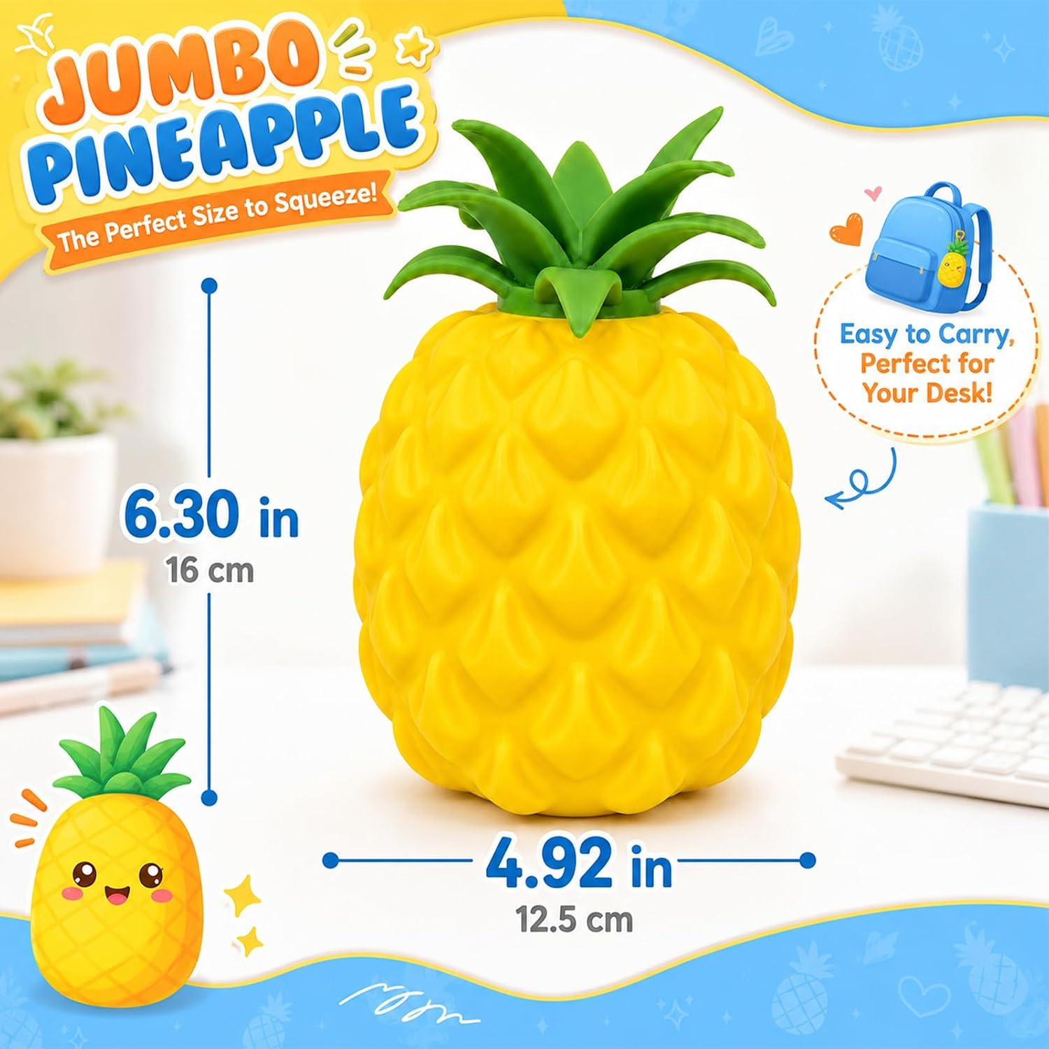 Detalle 1 de BREIS mianfen-shucai Jumbo Pineapple Squishy Toy, Yellow Sensory Fidget