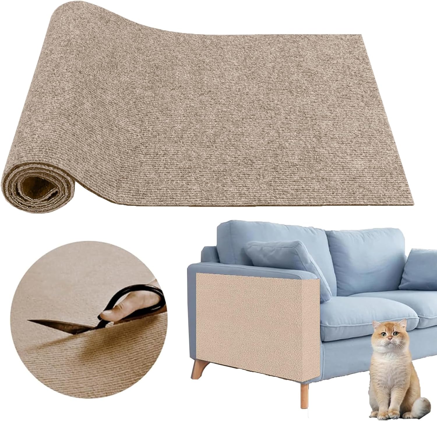 Selbstklebende Kratzmatte für Katzen (40 x 200 cm) – DIY Kratzteppich zum Schutz von Möbeln, khaki