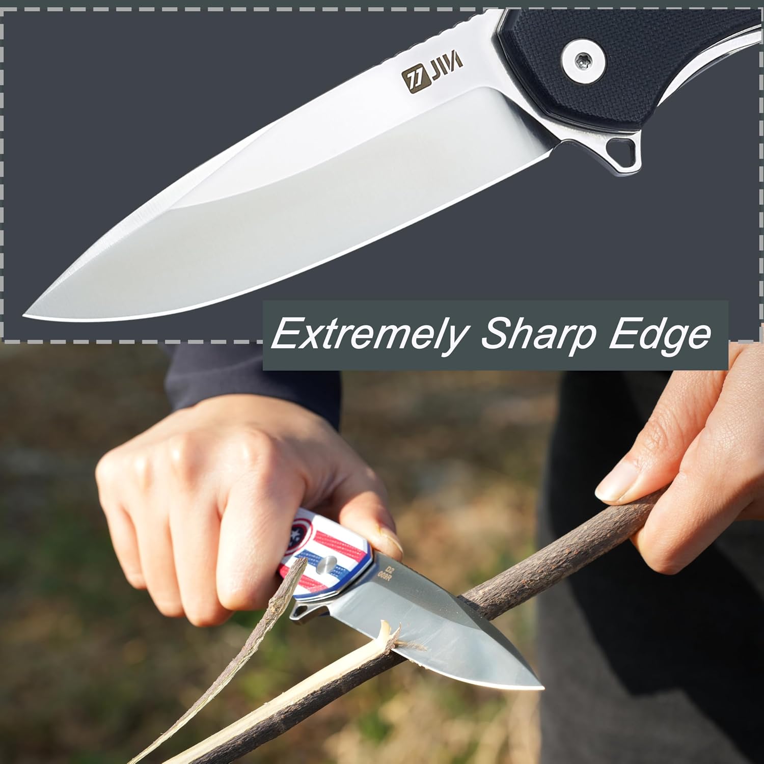 Detalle de JIN JIN-009RBK Folding Pocket Knife, 3.5-Inch D2 Blade, Black G10 Handle