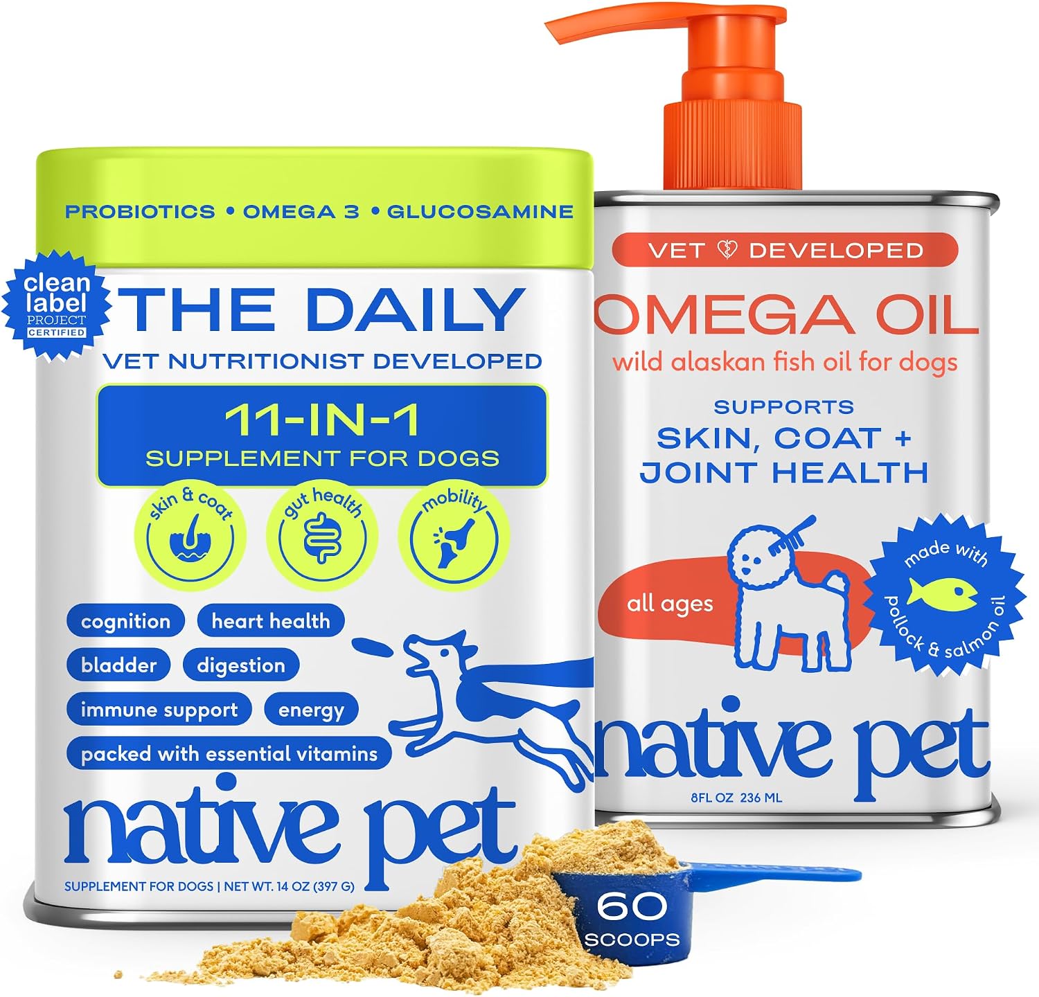 Detalle de Native Pet PB-HERO-01 Daily Wellness Bundle for Dogs with Vitamin Powder and Salmon Oil