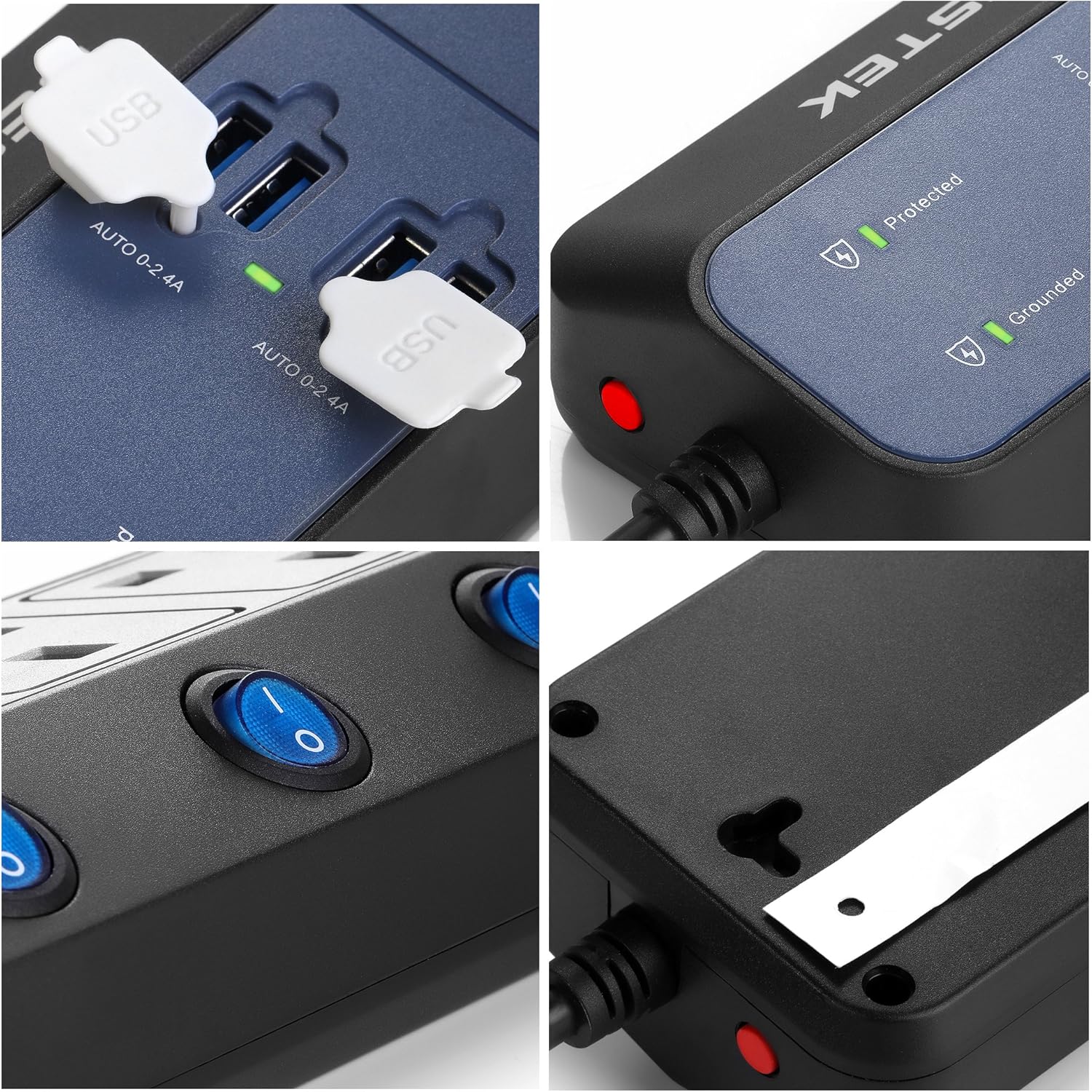 Thumbnail 3 de BESTEK 6-Way Individually Switched Extension Lead with 900J Surge Protection and 4-Port USB (5V/2.4A each) – 1.8m