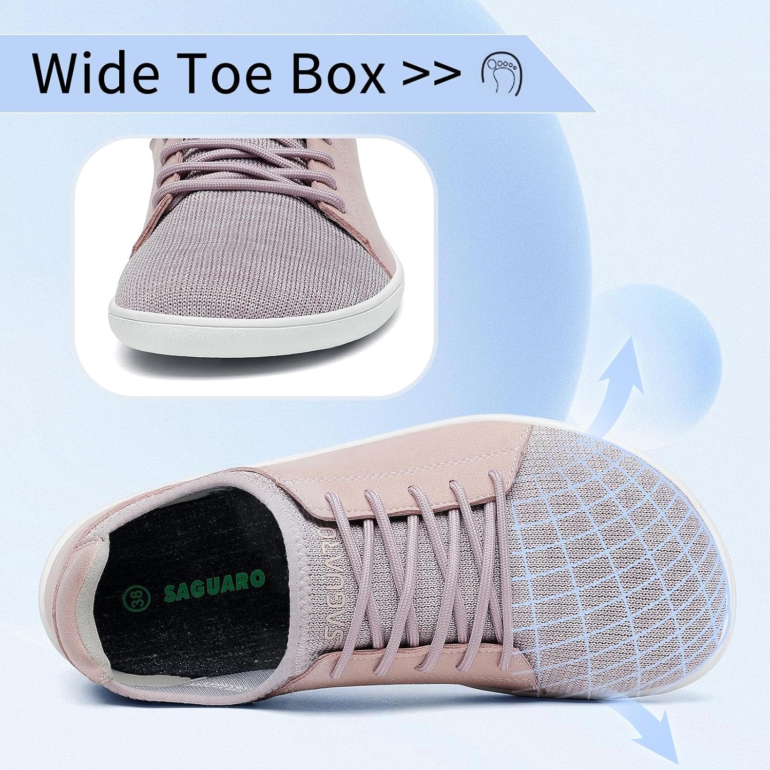 Detalle 2 de SAGUARO Uomo Donna Minimaliste Barefoot Luck III-Casual: Scarpe leggere, traspiranti e flessibili per camminare