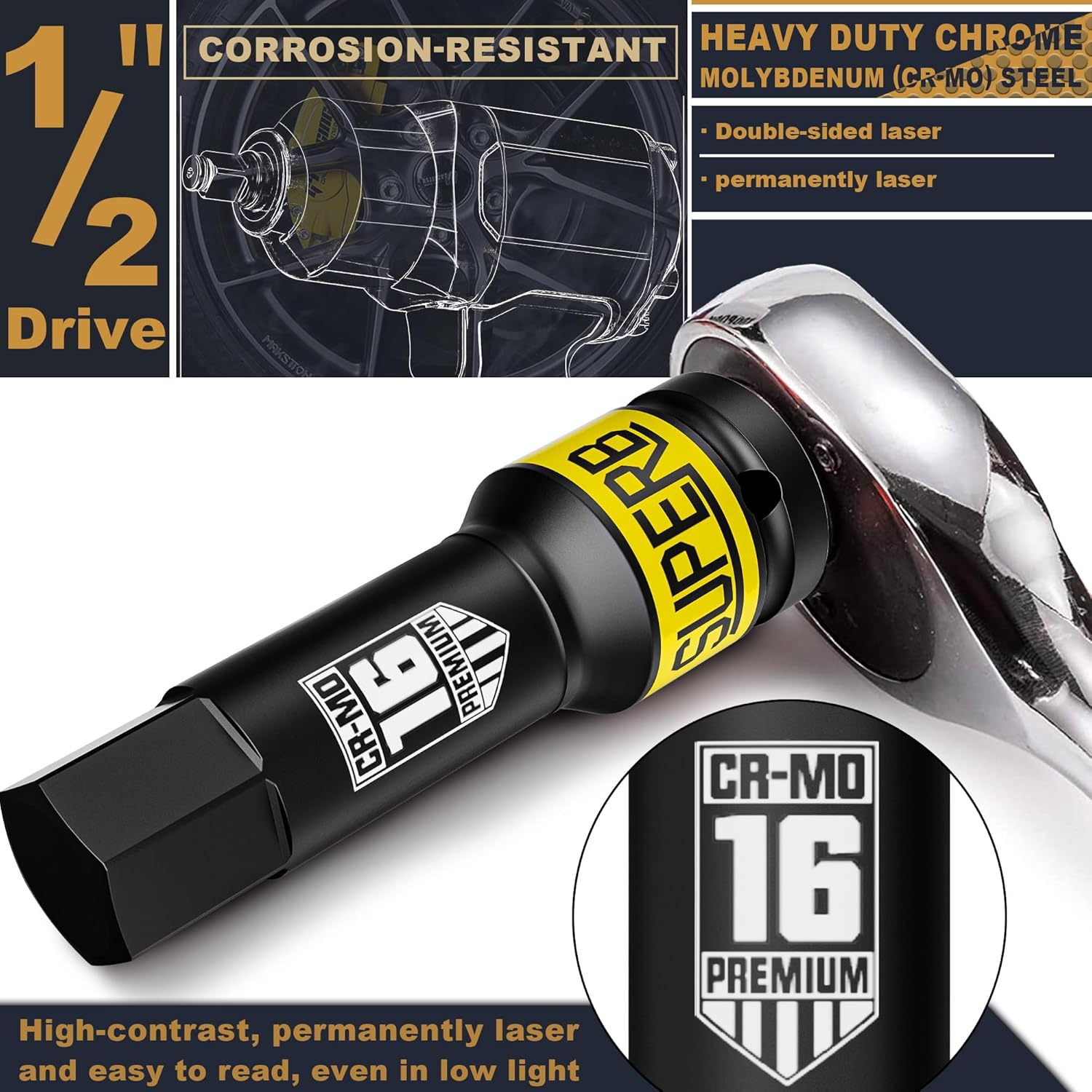 Detalle 2 de KIRXST Set 10 bussole esagonali 1/2" 5–19 mm 🛠