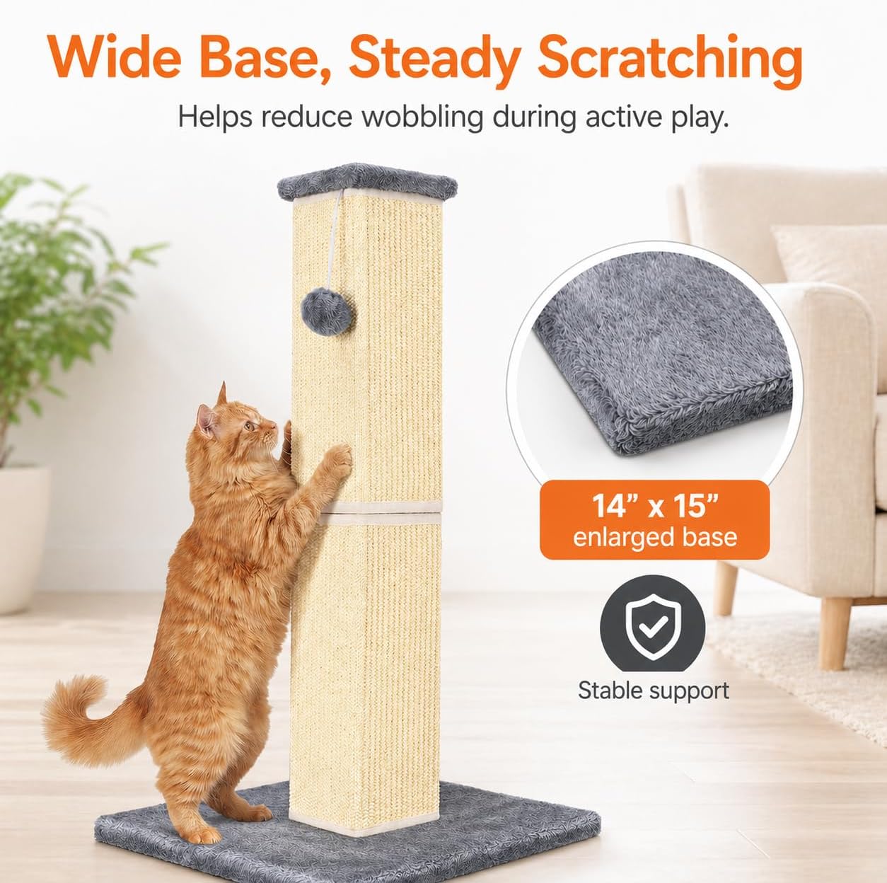 Detalle de YULOYI Cat Scratching Post for Large Indoor Cats – 81cm, Natural Sisal, Stable Base, Grey