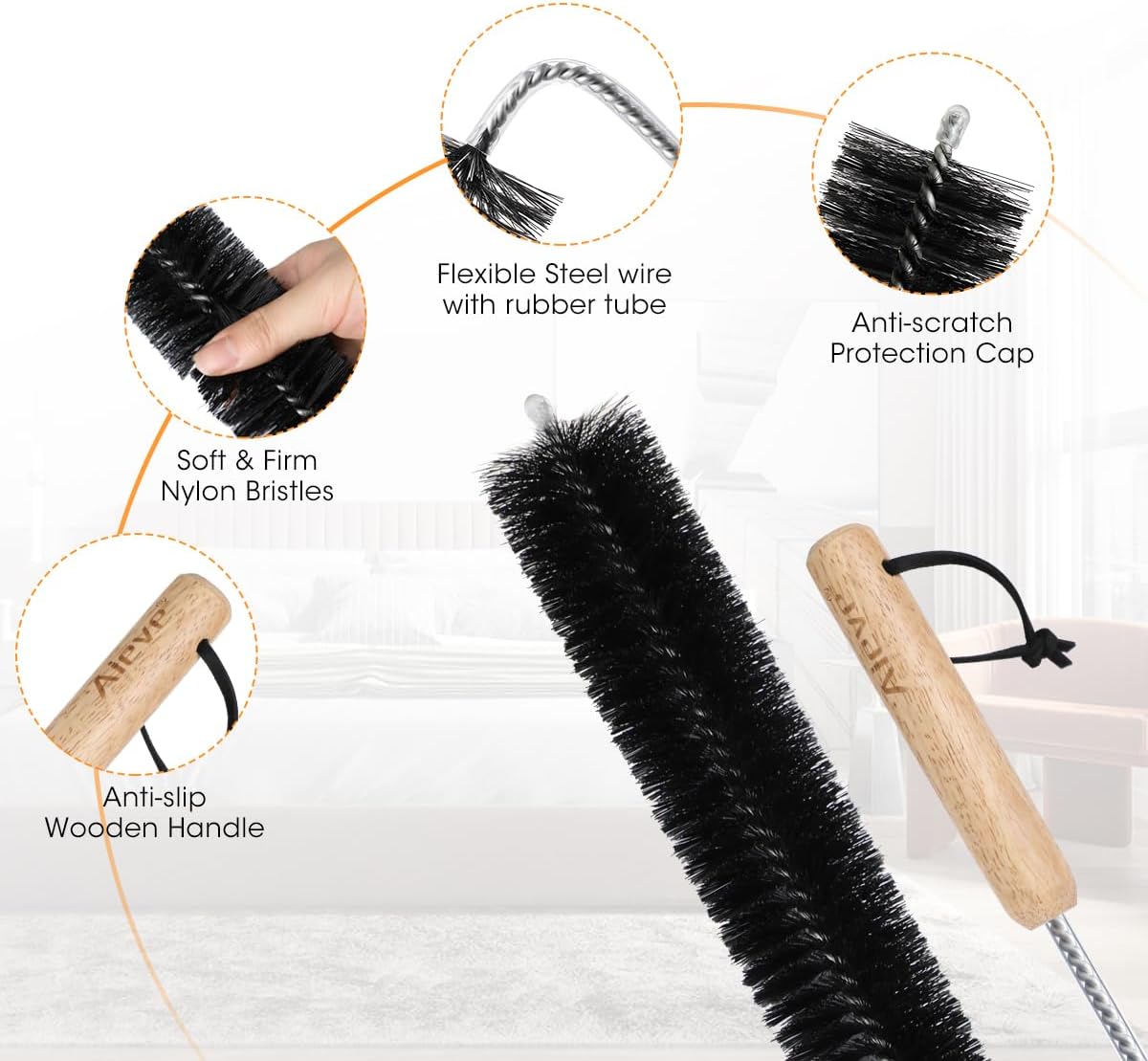 Thumbnail 2 de Aieve Radiator Cleaner Brush (80cm) with Flexible Metal Rod and Wood Handle