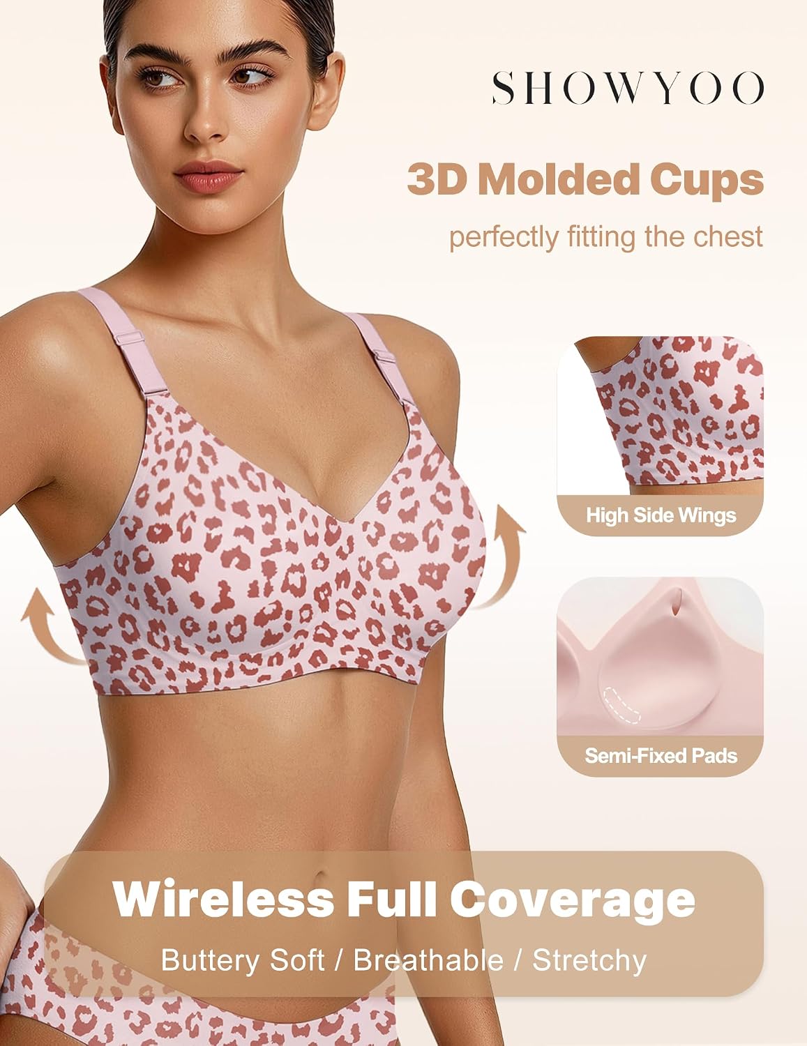 Detalle de Showyoo Jelly Bras for Women, Wireless V-Neck Seamless Full-Coverage Bralette