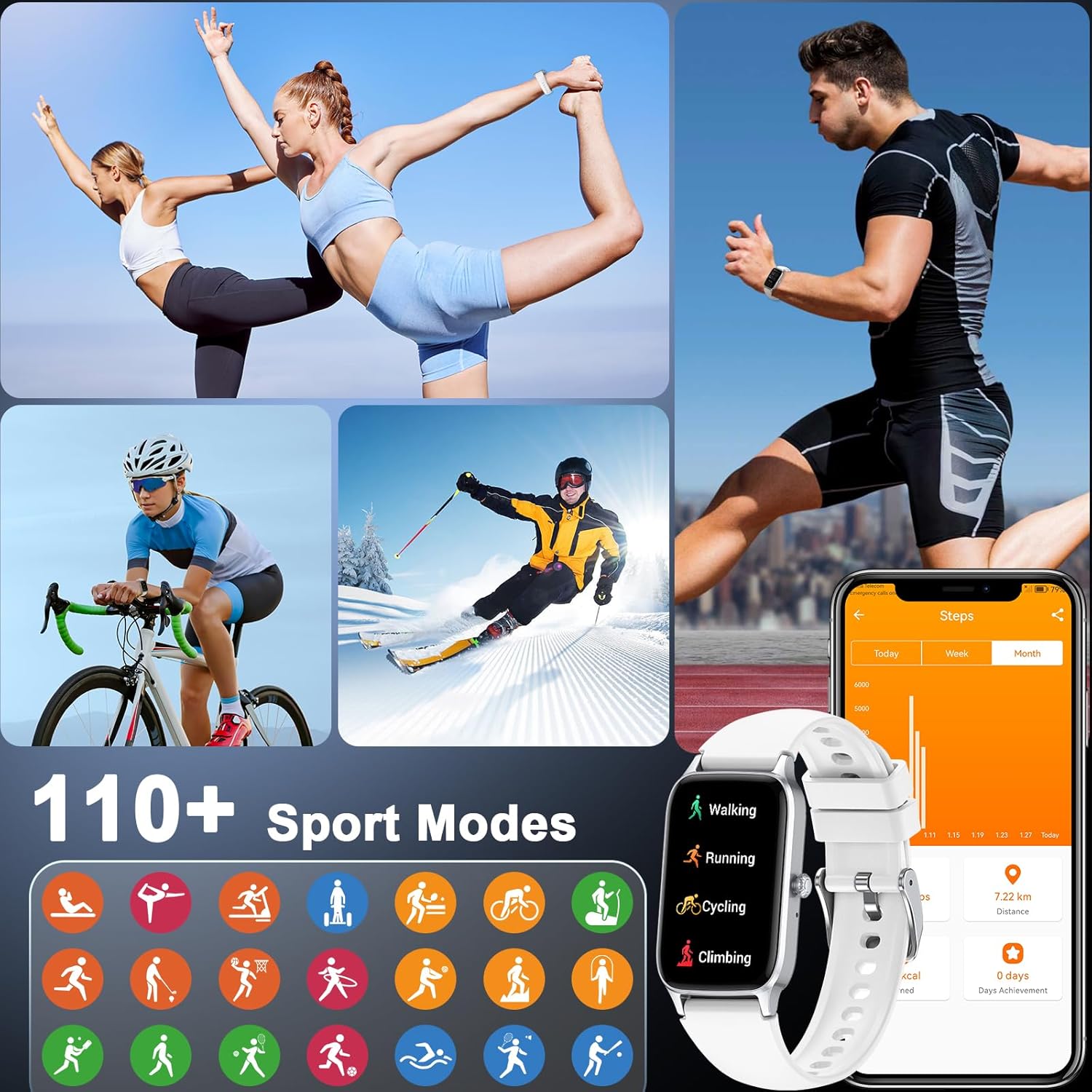 Detalle de Soudorv Smart Watch for Men and Women: 1.57" HD Fitness Tracker with Calls, 110+ Sports Modes and IP68
