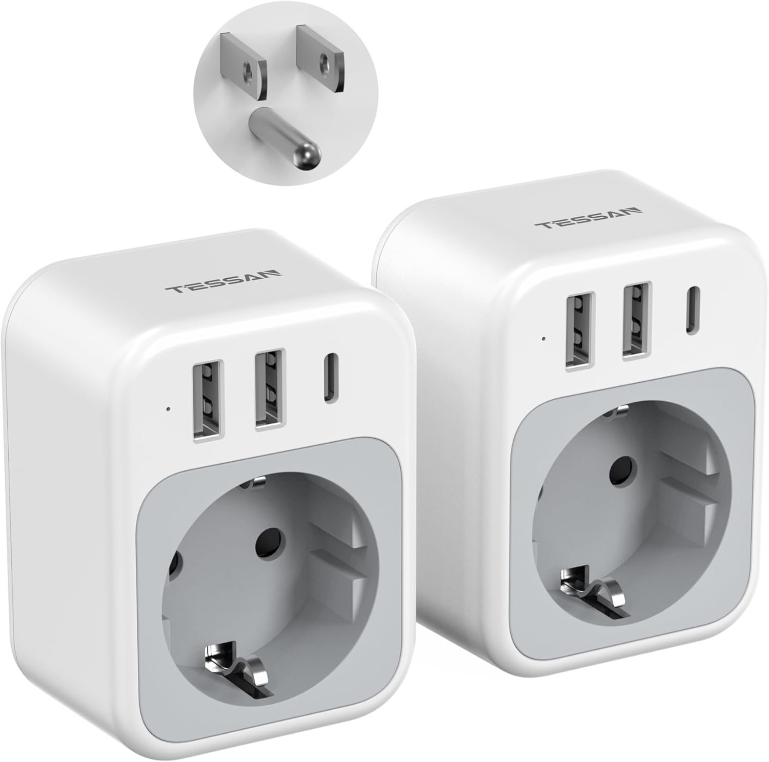 Thumbnail 6 de TESSAN 2 Pack Adattatore Sudafrica e Namibia: 4 in 1 con USB-C e USB-A, Spina Tipo M, 2500 W