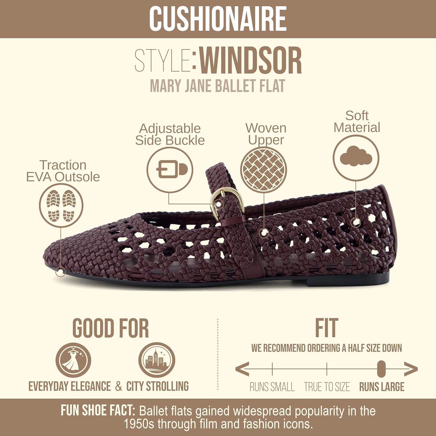 Detalle 1 de CUSHIONAIRE Woven Mary Jane Flats