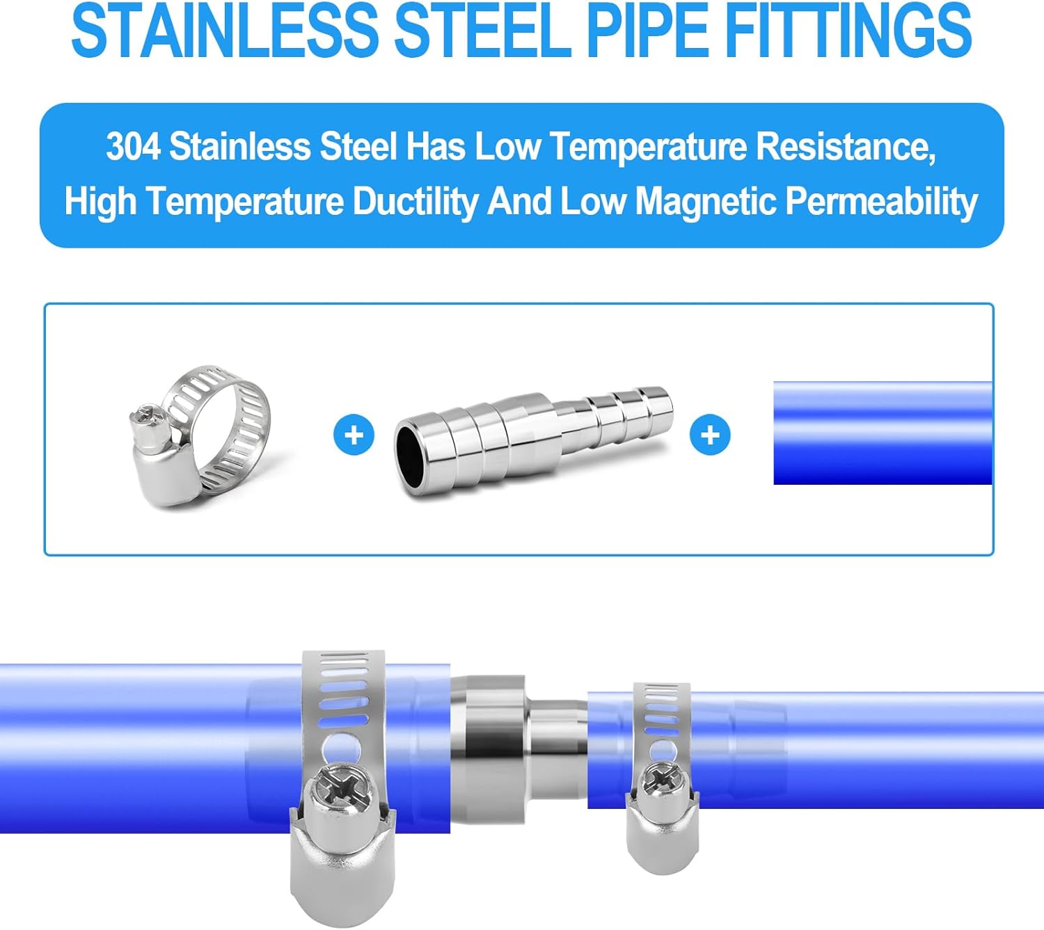 Detalle de ERGAOBOY 5-Pack 304 Stainless Steel Hose Barb Adapter (15mm to 8mm) for Water, Air & Fluid Connections