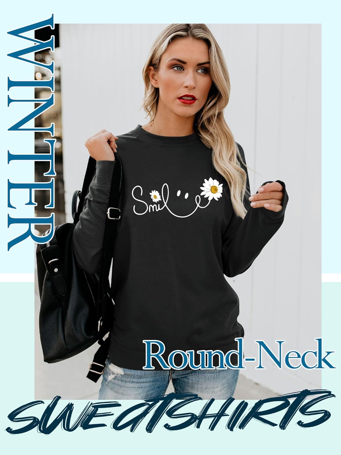 Detalle de Yihelian Damen Sweatshirt mit Gänseblümchen Muster – Weicher Baumwollpullover im Oversize, Rundhals
