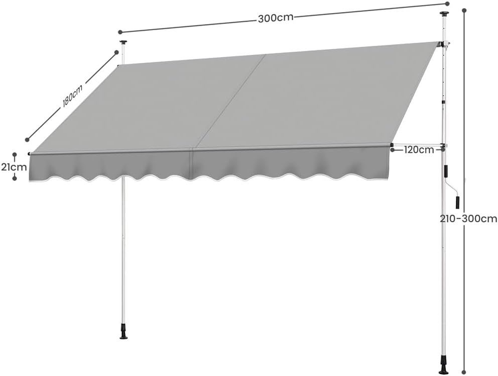 Thumbnail 1 de Yaheetech Klemmmarkise 300 cm breit mit Handkurbel – Balkonmarkise ohne Bohren, höhenverstellbar (210–300 cm) in Hellgrau