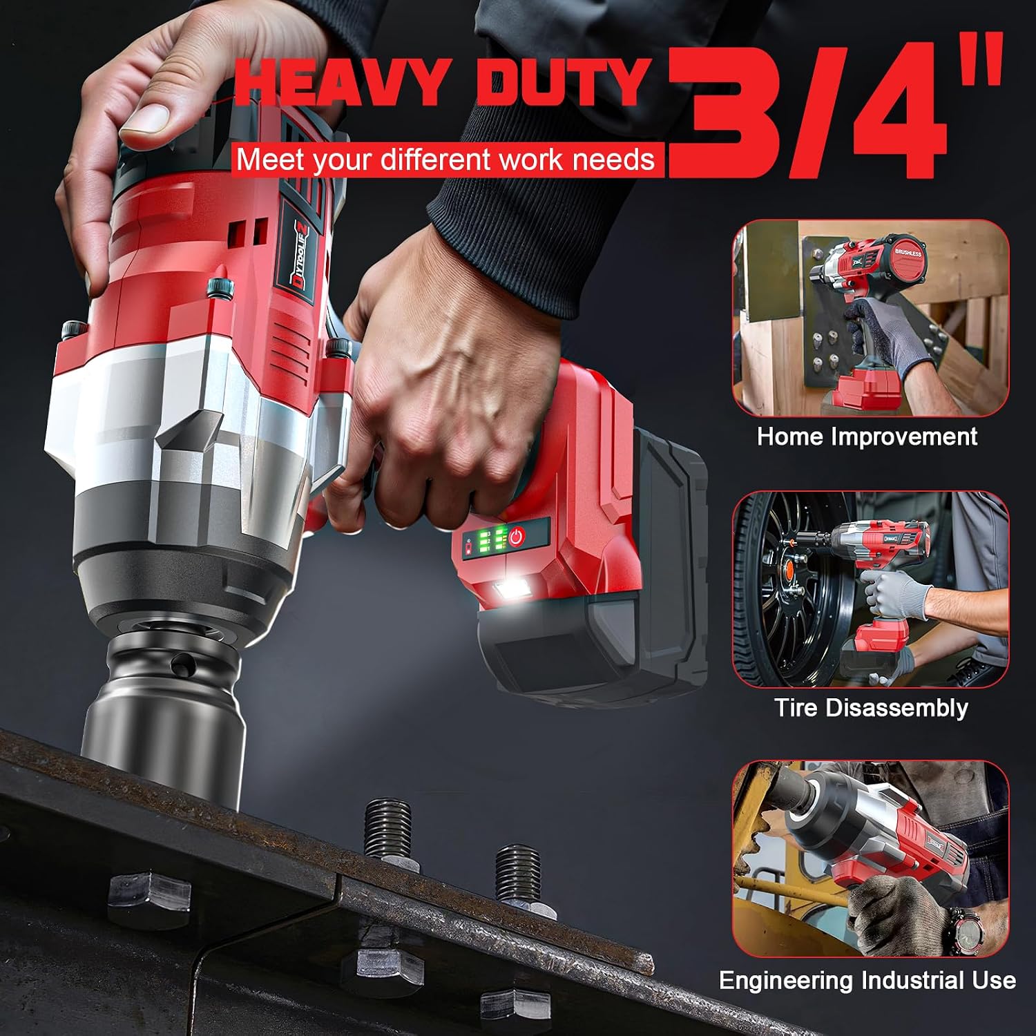 Detalle 2 de DIYtoolifz 3/4" Cordless Impact Wrench for Milwaukee 18V (Bare Tool) – 1850 FT-LBS Torque