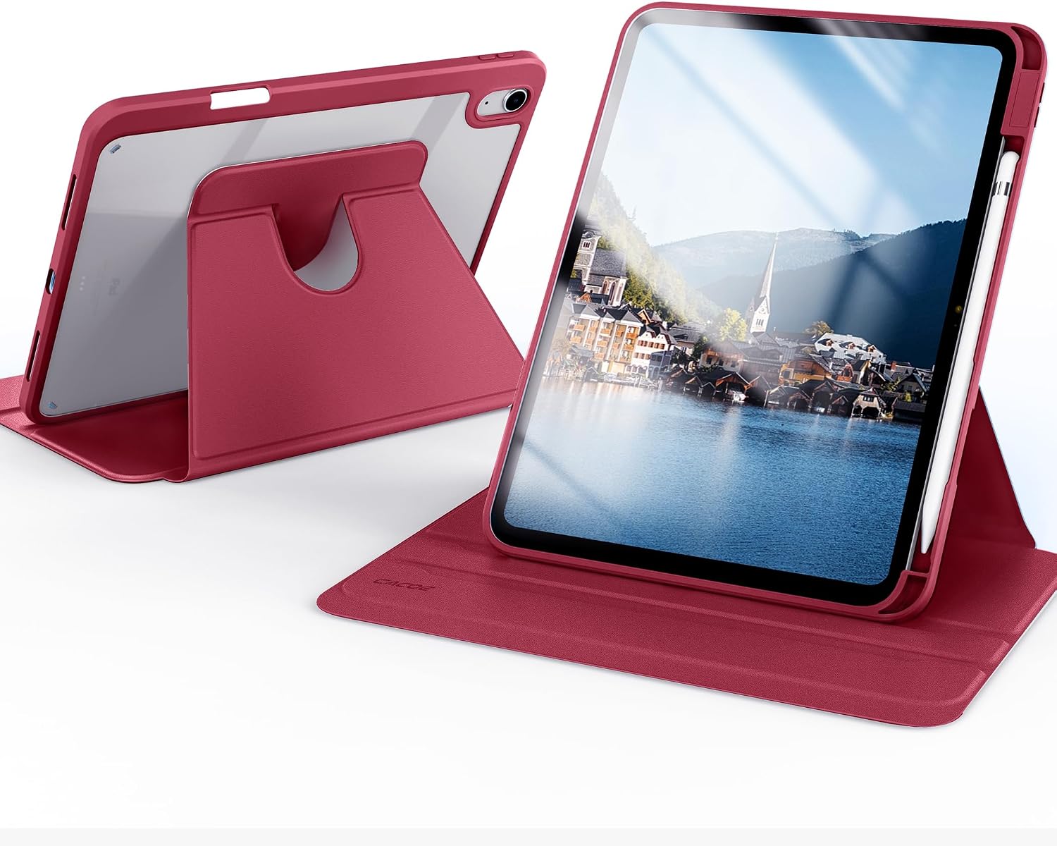 Detalle de CACOE 360 Rotating Case for iPad (A16) 11th/10th Generation with Pencil Holder – Wine Red
