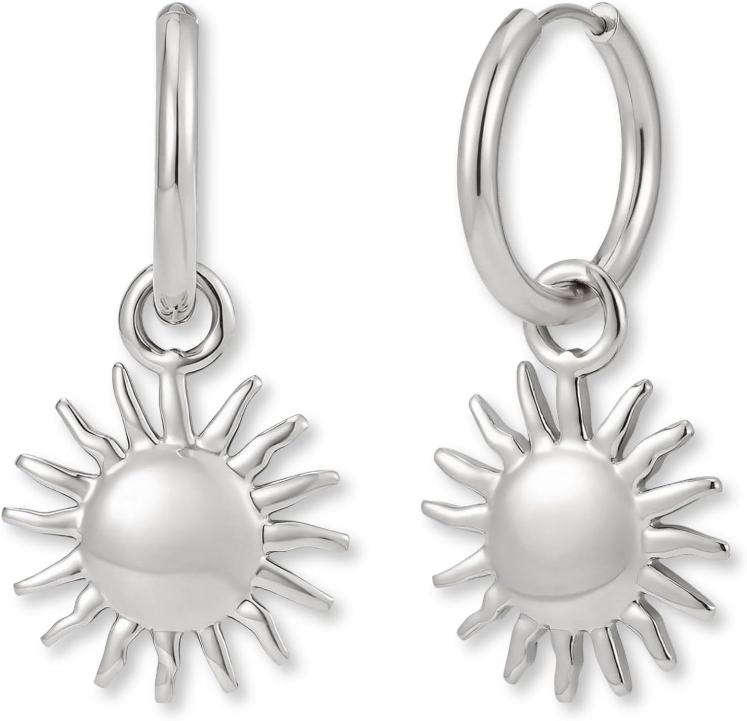 Thumbnail 6 de Orecchini a cerchio con ciondolo sole 17 mm in acciaio 316L, placcatura oro 18K/oro rosa o argento
