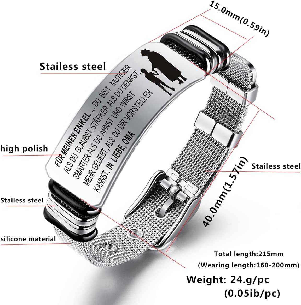 Thumbnail 2 de YOTHIWAD personalisiertes Armband mit Gravur für Enkelin/Enkel – verstellbar, 316L Edelstahl, inspirierendes Zitat