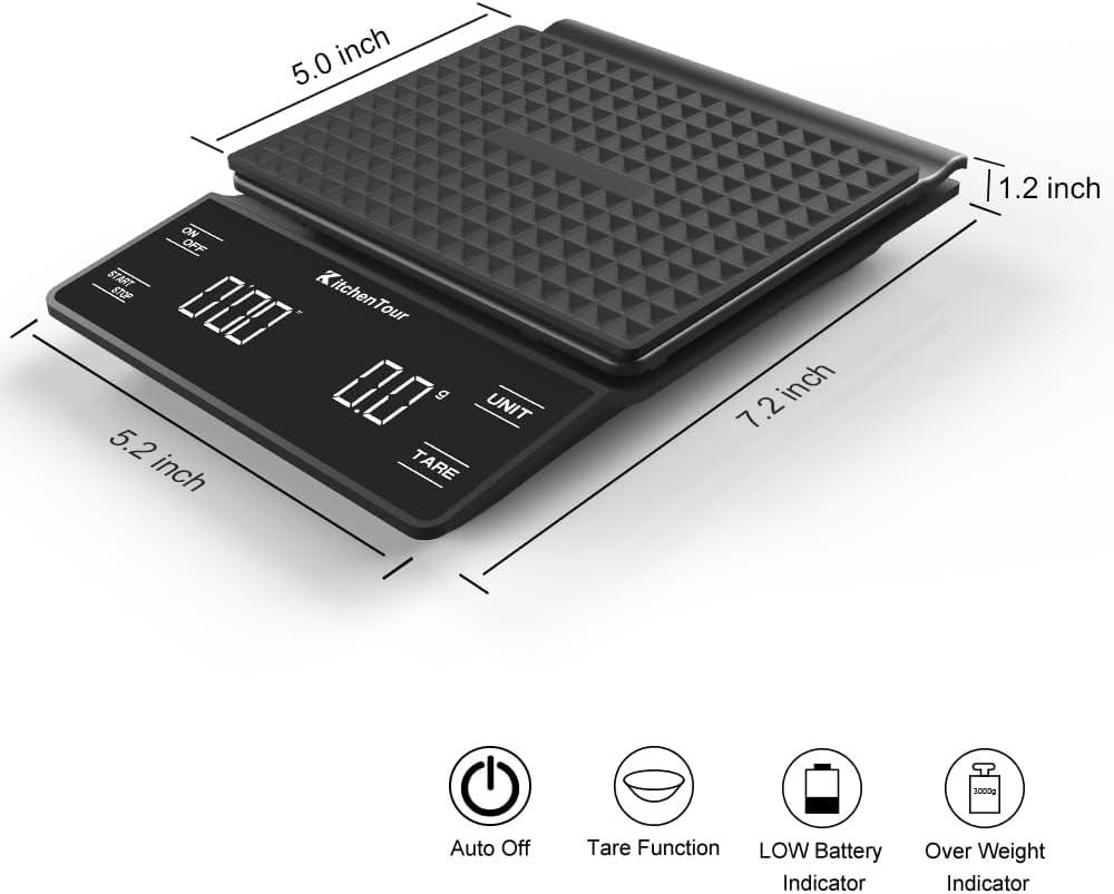 Detalle 2 de KitchenTour Coffee Scale 3kg Timer ⚖