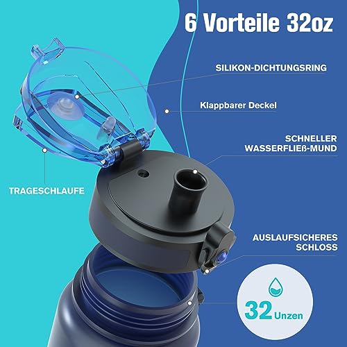Detalle 2 de Sahara Sailor Wasserflasche 1000 ml mit Zeitmarkierungen – BPA-frei, auslaufsicher