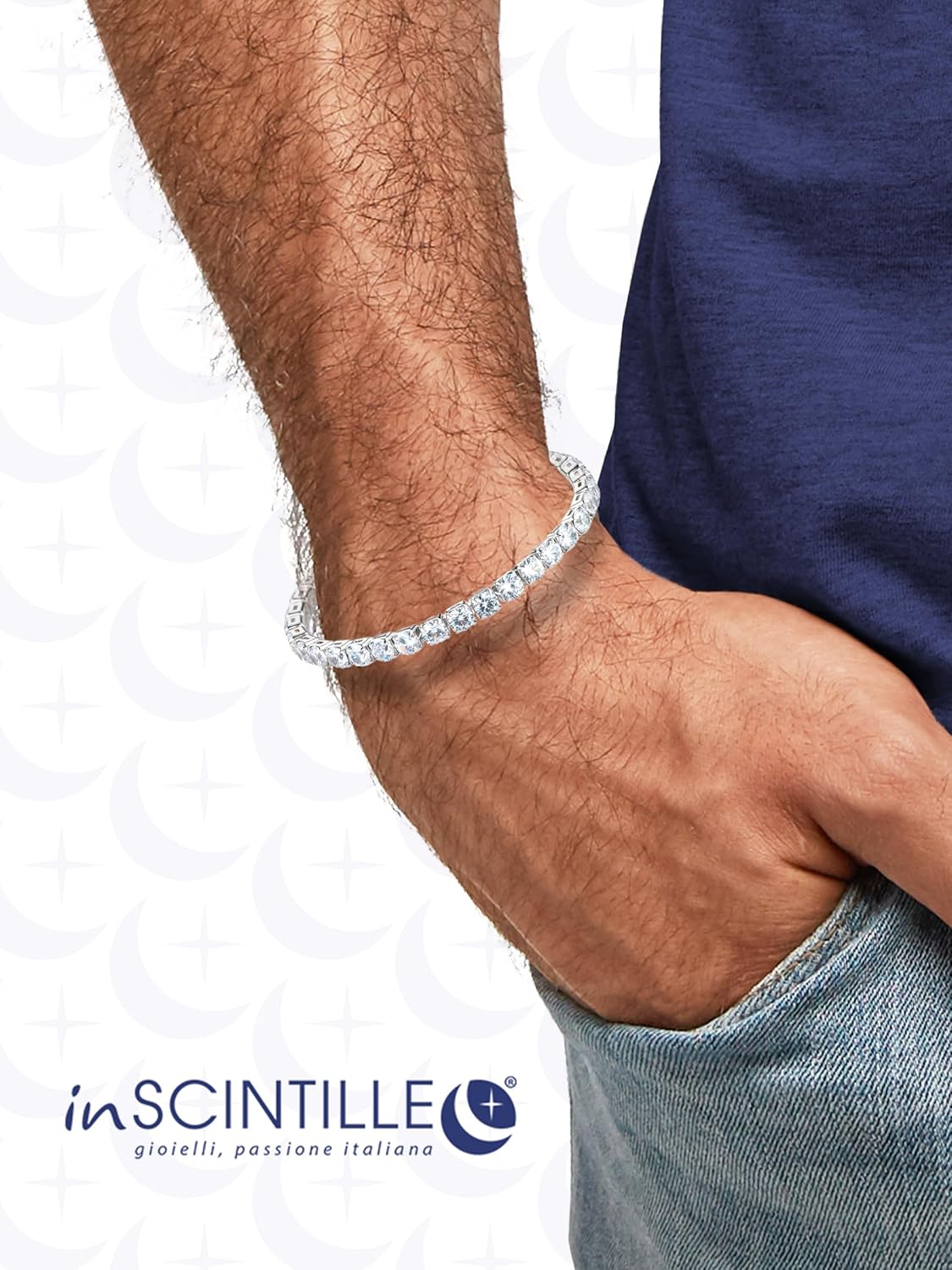 Detalle de inSCINTILLE Bracelet Tennis en Zirconium pour Homme et Femme – Réglable