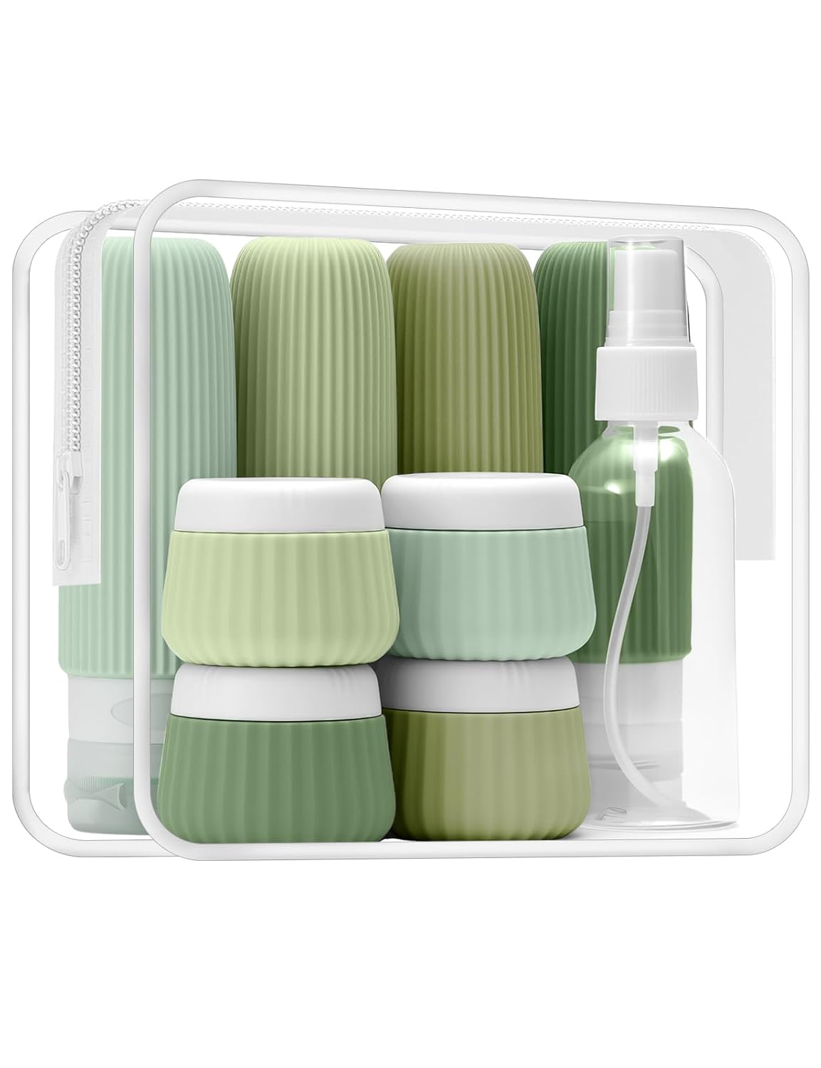 Detalle de Yiorxu Reiseflaschen zum Befüllen (9-teilig) mit 90 ml + 30 ml Silikon-Behältern und TSA-Handgepäck-Set