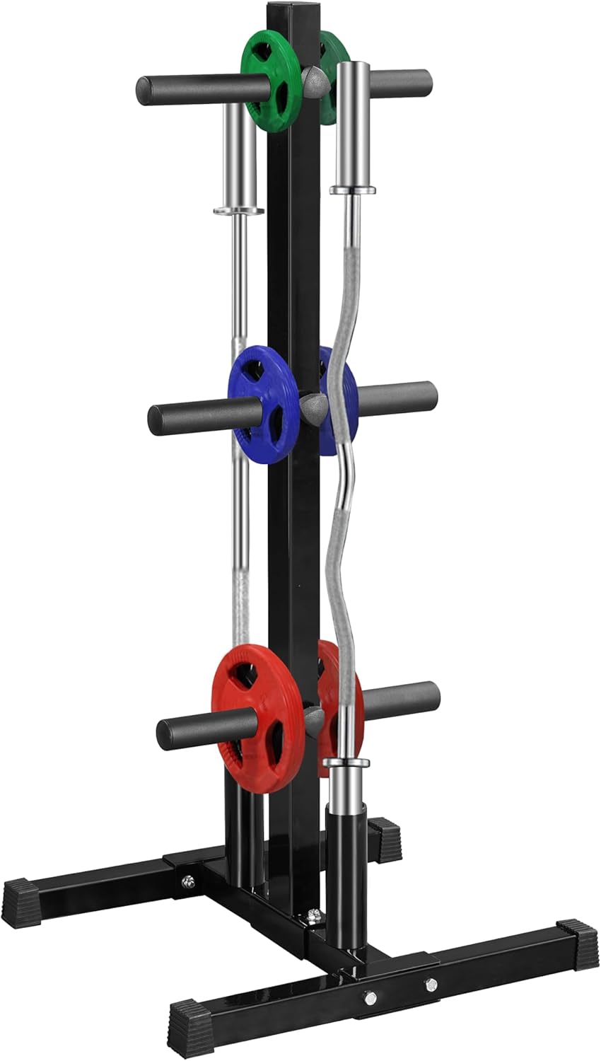 Detalle de Yaheetech rastrelliera per dischi e bilancieri in metallo con supporti regolabili (portata 400 kg)
