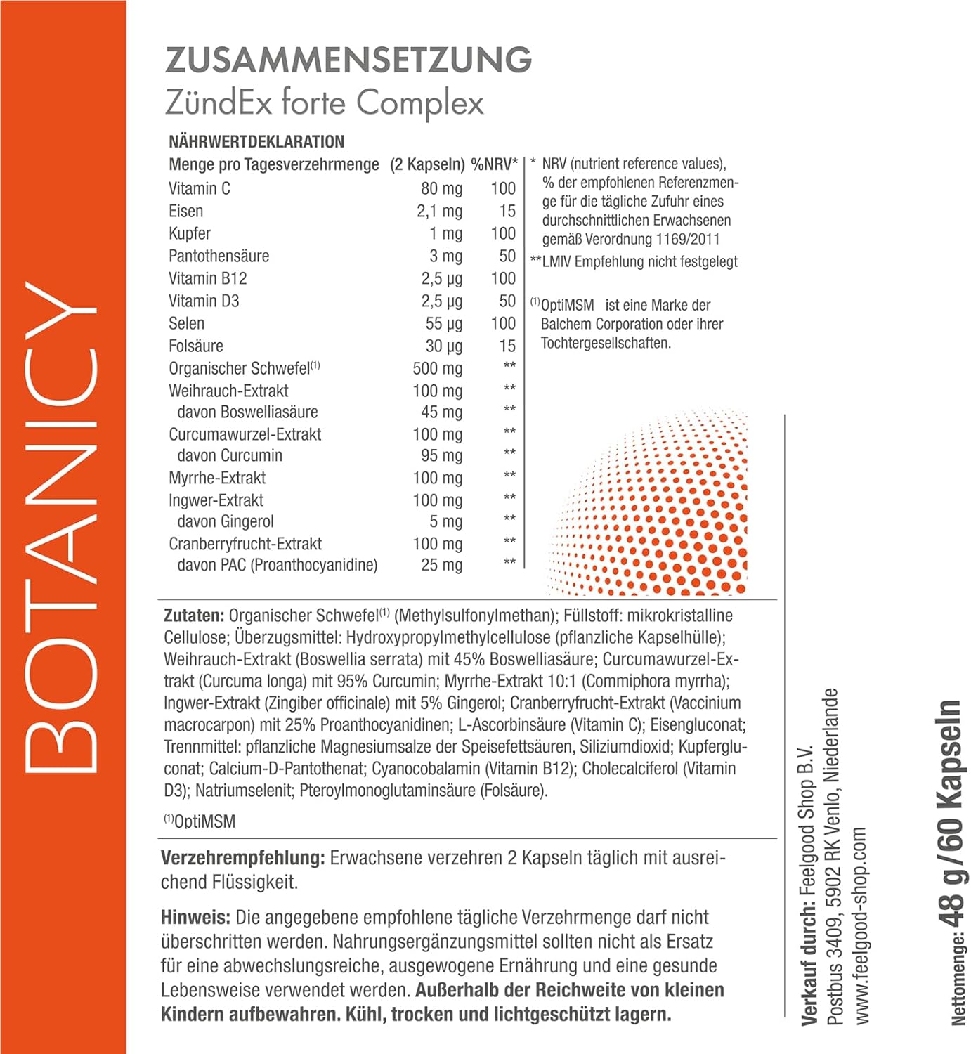 Thumbnail 6 de BOTANICY Zündex Forte Complex 3er Pack – OptiMSM hochdosiert (180 MSM-Kapseln) mit Weihrauch, Curcuma, Myrrhe, Ingwer & Cranberry