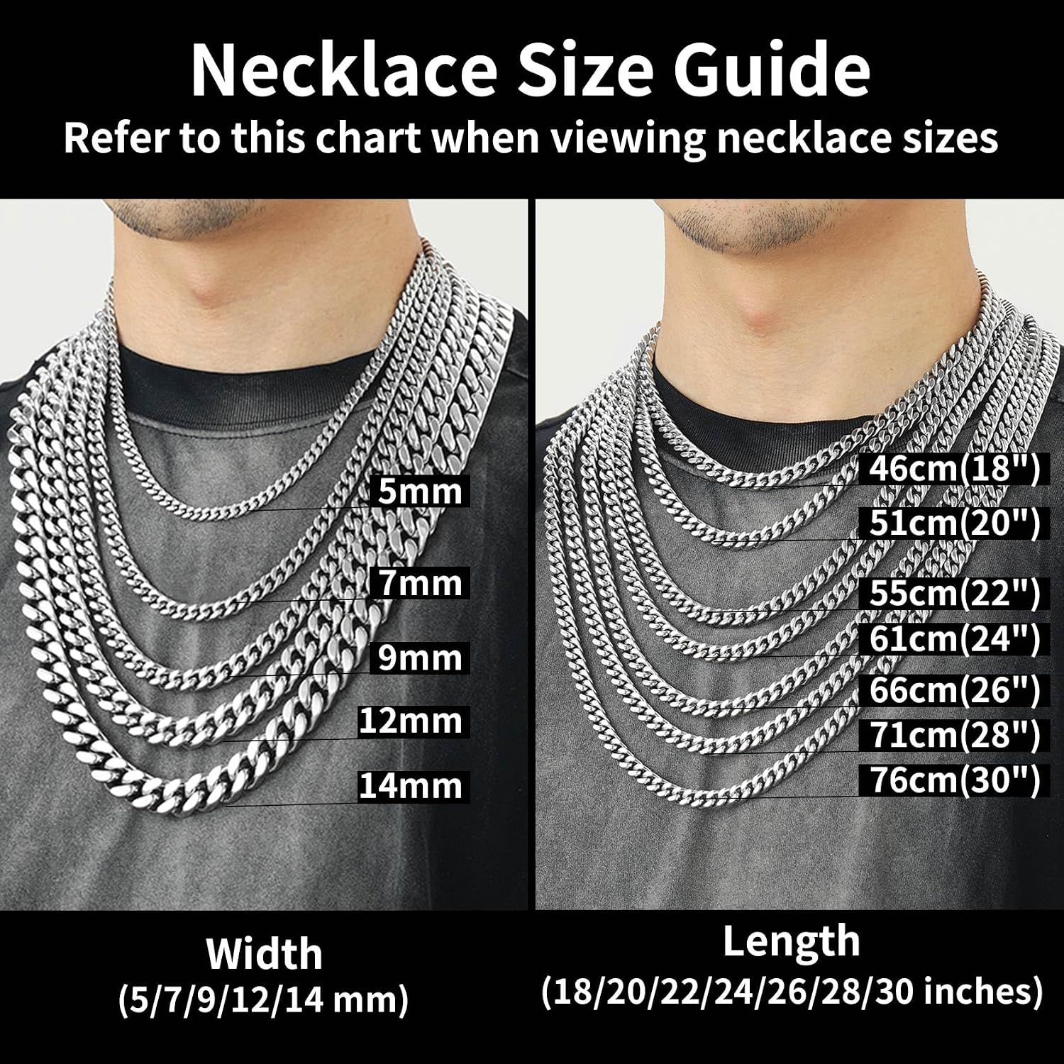 Thumbnail 1 de ChainsHouse Stainless Steel Cuban Link Chain Necklace (Black/18K Gold Plated, 5mm–14mm Width)