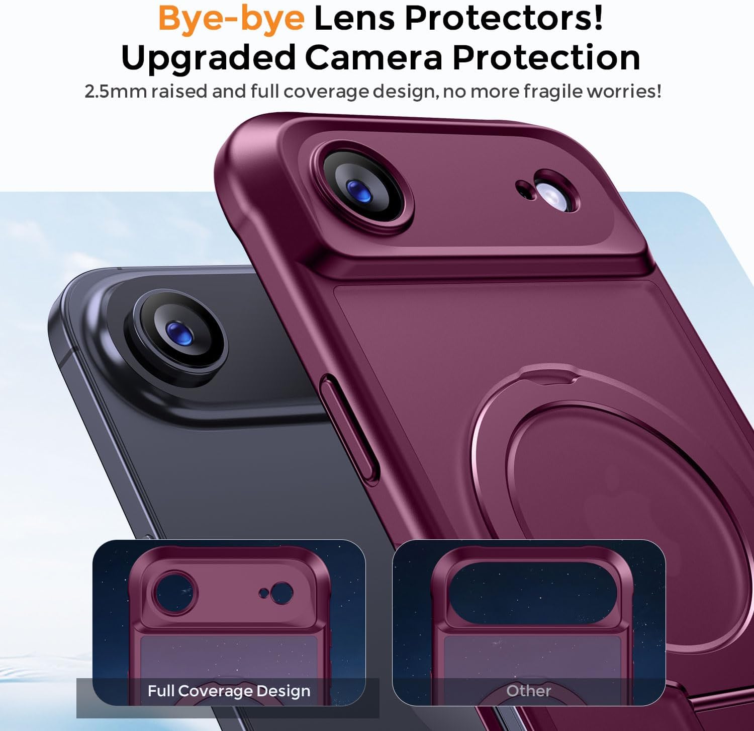 Detalle de MOCCA iPhone 17 Pro Case with MagSafe Invisible Ring Stand & Full Camera Guard (Wine Red)