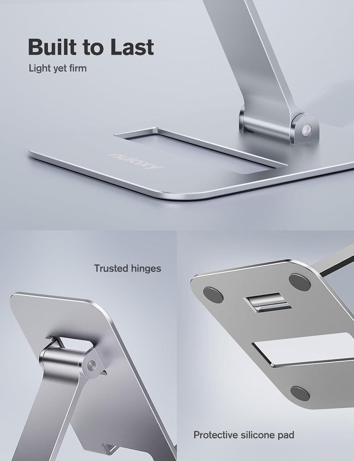 Detalle 2 de Nulaxy 2-Pack Folding Cell Phone Stands, Adjustable Height and Angle, Silver