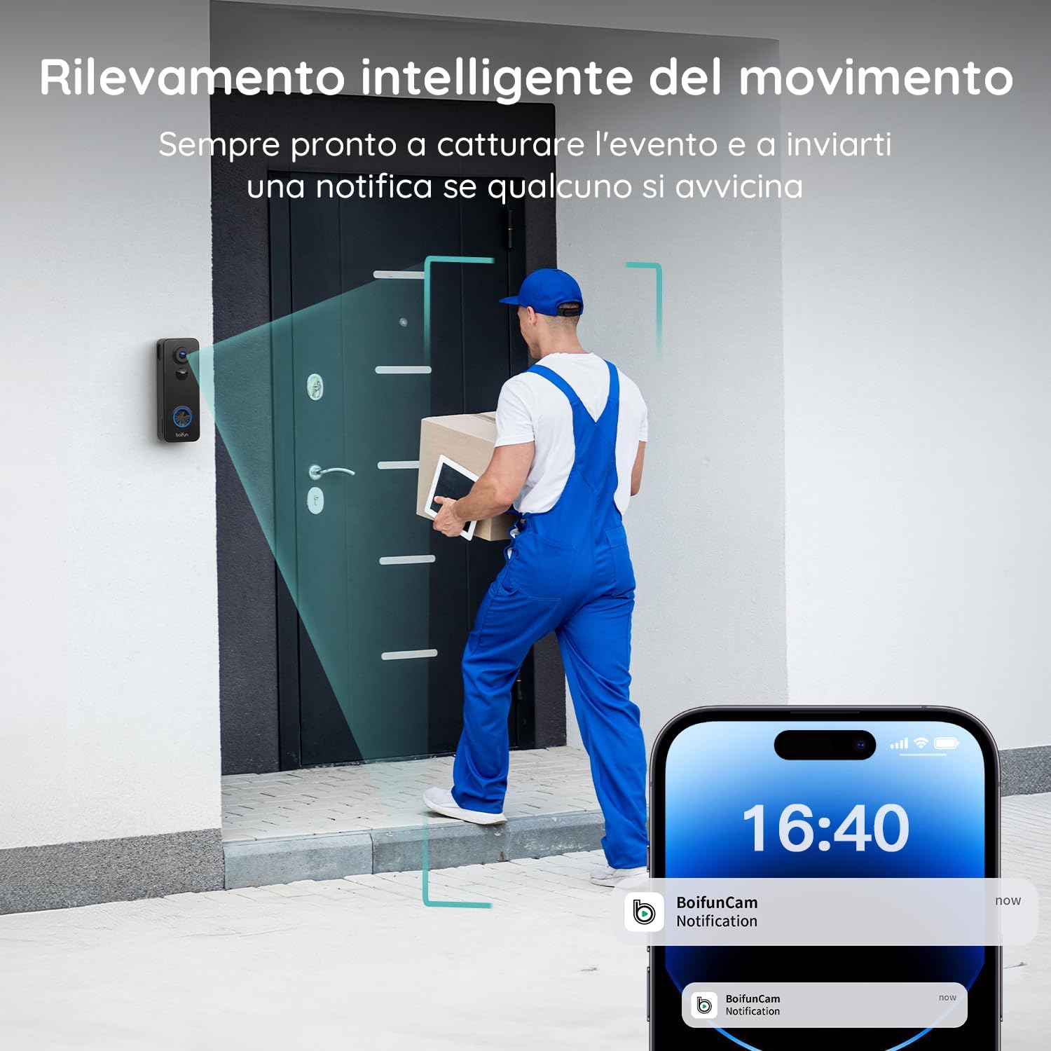 Detalle de BOIFUN 2K Videocitofono WiFi Senza Fili da Esterno con AI, 180° Panoramico e Audio Bidirezionale