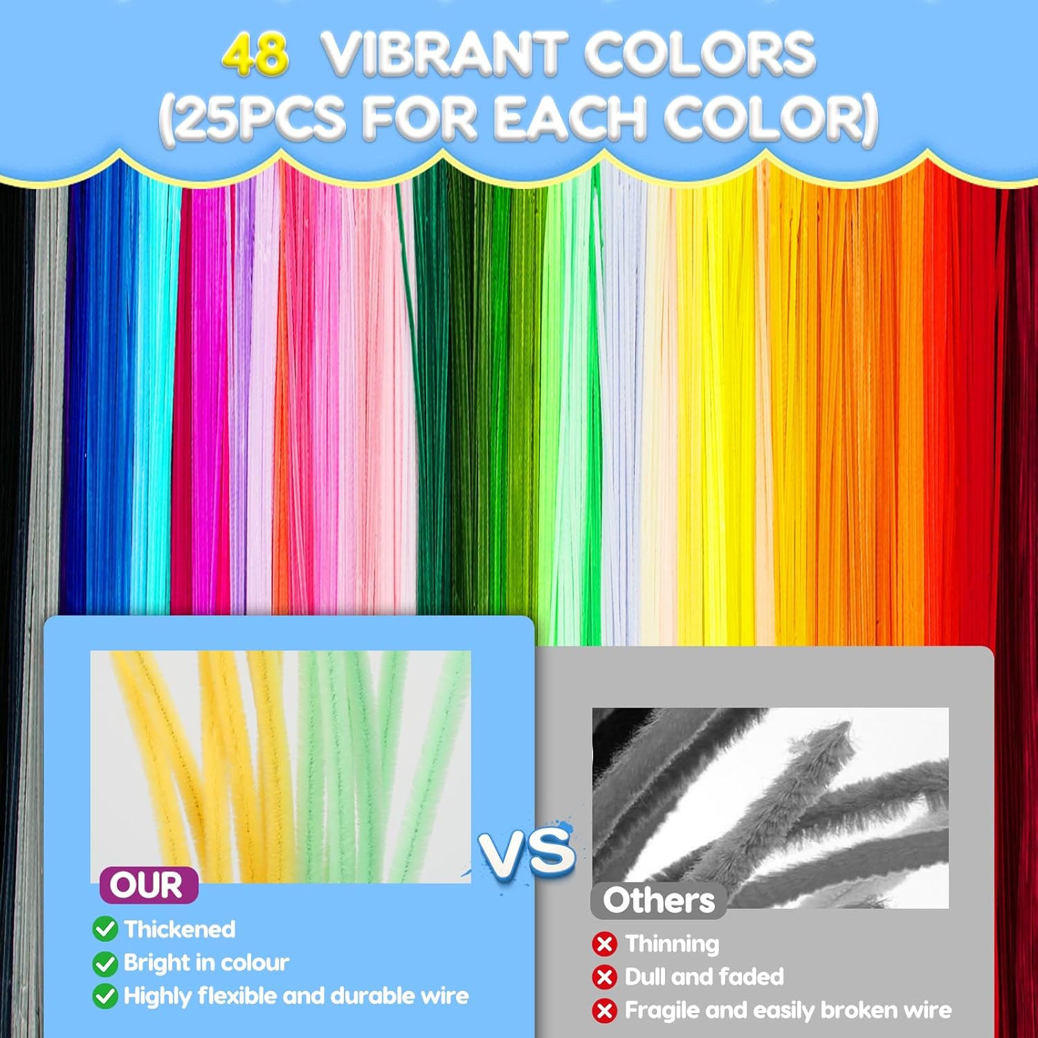 Thumbnail 2 de 1200-Piece Colorful Pipe Cleaners Bulk (48 Colors) for DIY Crafts, Arts, and Room Decor