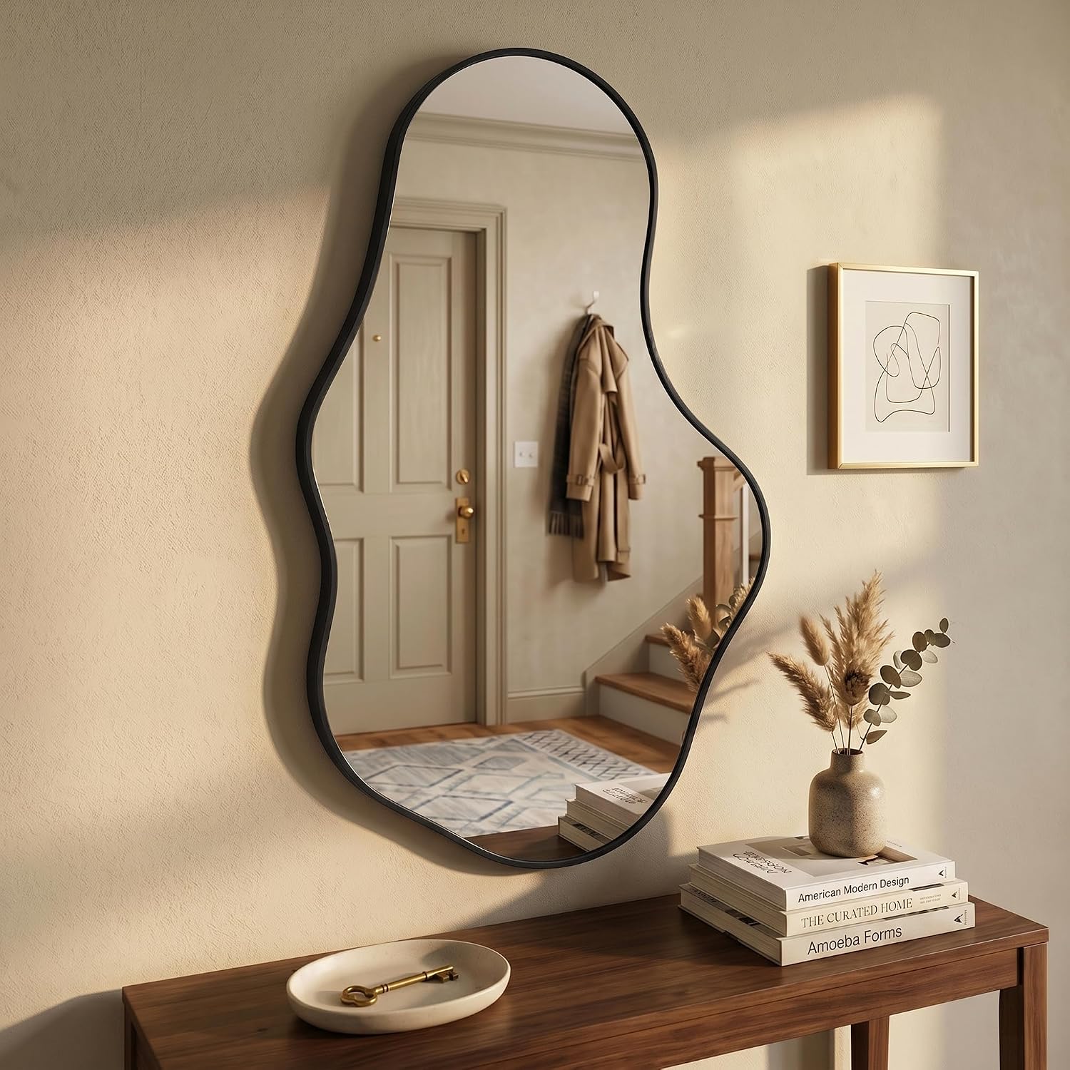 Thumbnail 1 de Fahomiss Specchio da Parete Ondulato Irregolare con Cornice in Alluminio – Design Astratto per Bagno, Camera e Ingresso