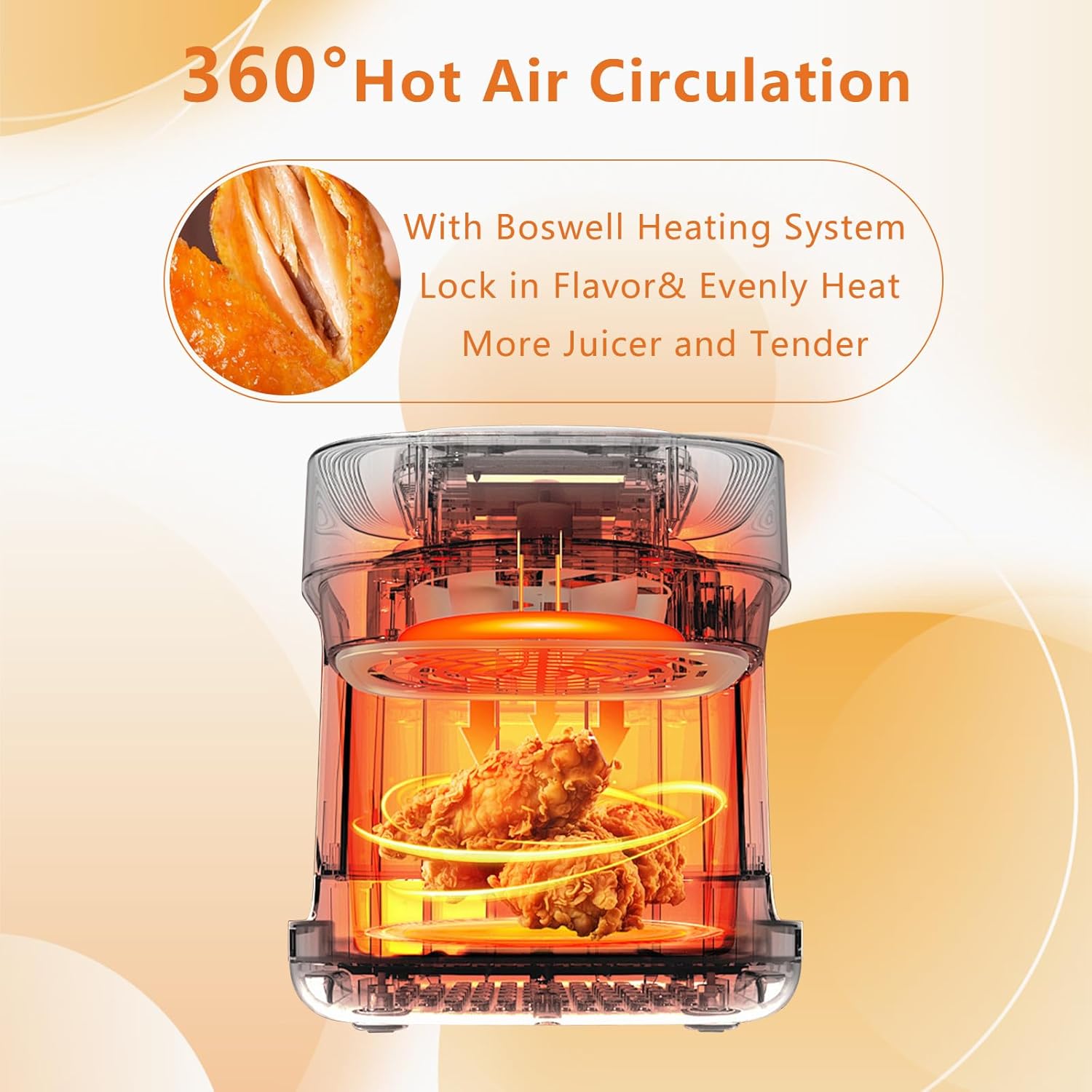 Thumbnail 3 de BOSWELL Glass Air Fryer (7.5QT) with Transparent Fry Bowl, 1800W Rapid Heating, Dishwasher-Safe Design (White)