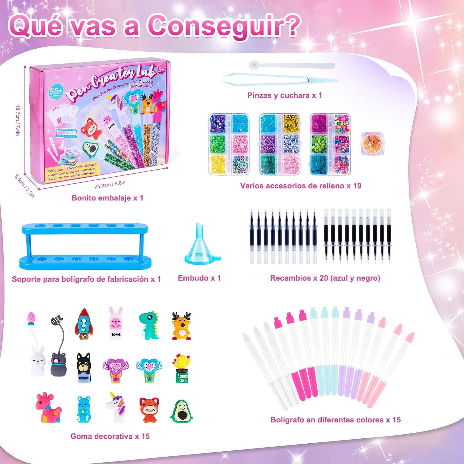 Detalle de Kazzley Kit de creación de bolígrafos DIY con 55+ piezas para crear 15 bolígrafos personalizados