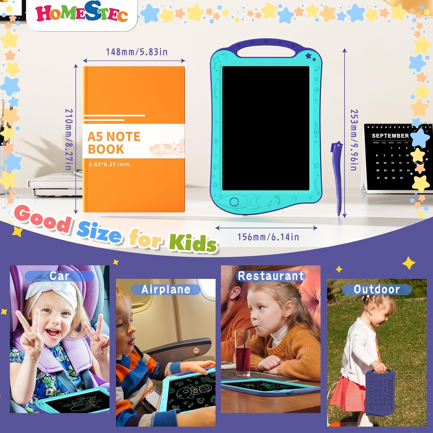 Detalle 2 de HOMESTEC AstroDraw AB0811 LCD Drawing Tablet, Aqua/Purple Space Design
