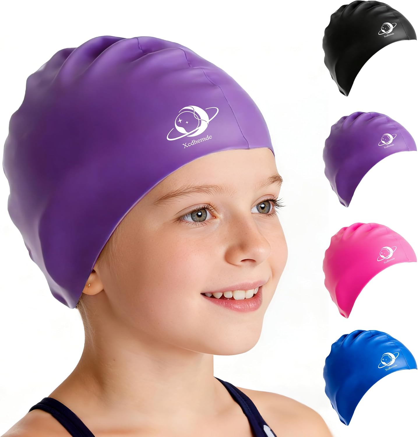 Detalle de Xcdhemde paarse siliconen zwemmuts voor kinderen, unisex en one size