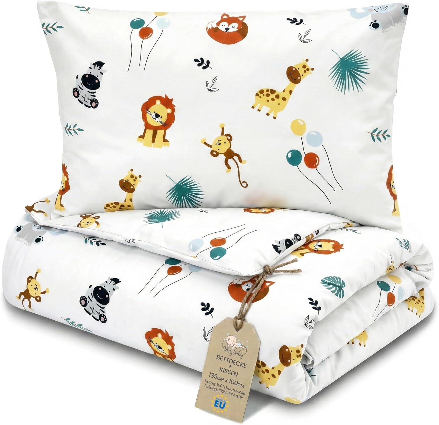 Thumbnail 6 de Kinder Bettdecke 90x120 cm ohne Bezug – Baumwolle Baby Decke und Kopfkissen-Set (OEKO-TEX, Giraffen-Design)