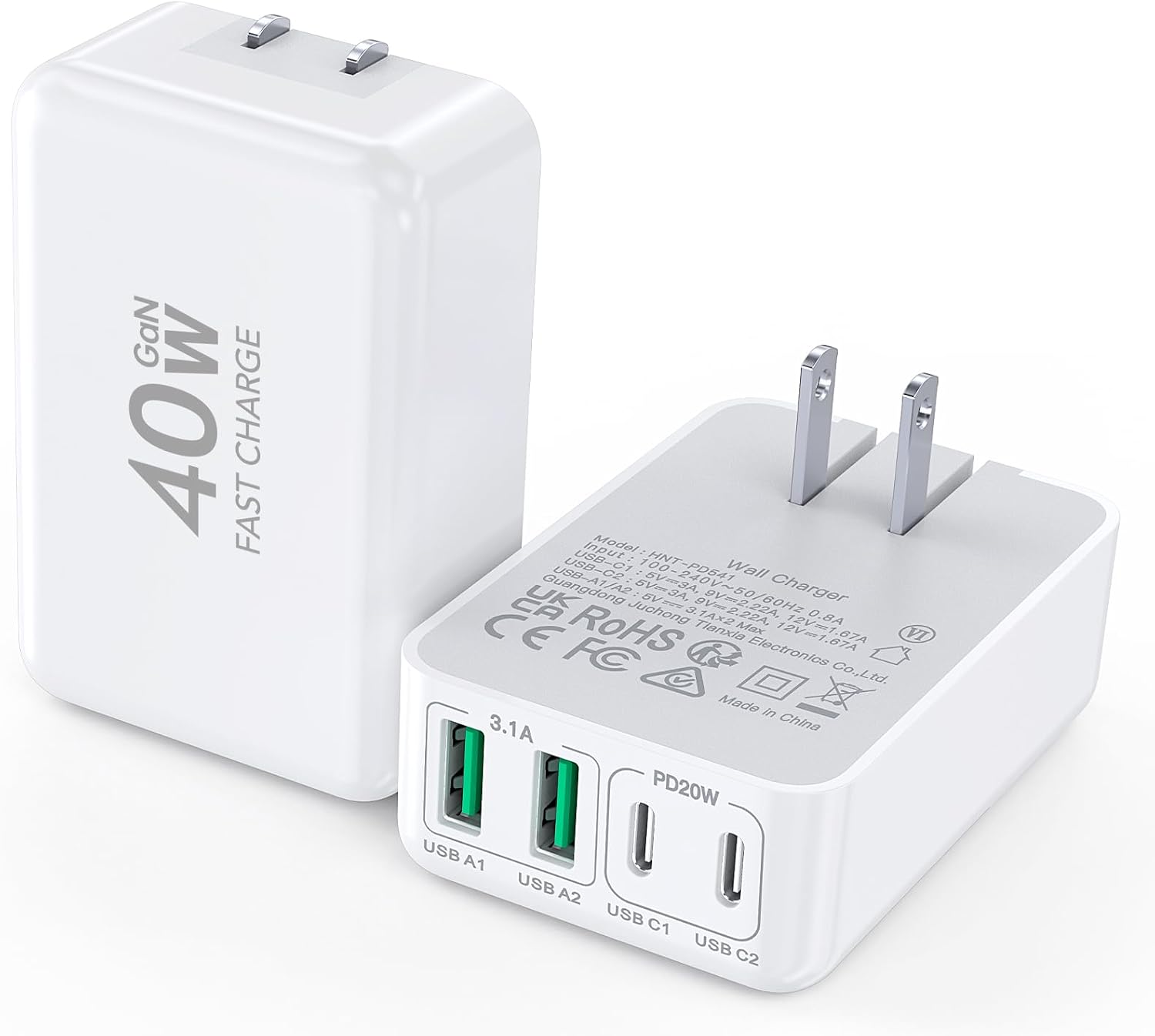 Detalle de 2Pack Flat USB C Wall Charger 40W, 4-Port Fast Charger 🔌