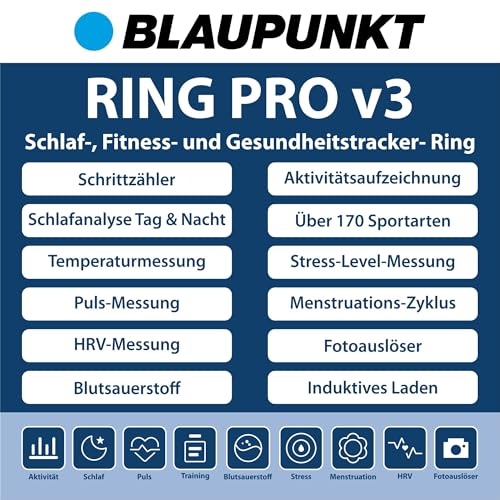 Detalle de BLAUPUNKT Smart Ring Pro V3 – Kein ABO, höchster Datenschutz, IP68 Fitnessring