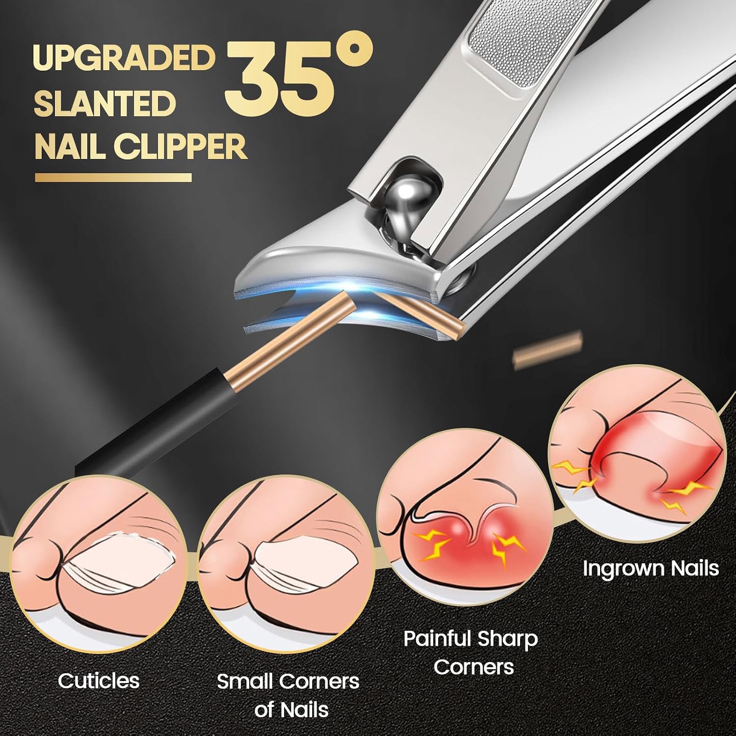 Detalle 2 de Toenail Clippers for Thick Nails – 7-piece large pedicure set with 360° rotating clipper, ingrown tools and nail file